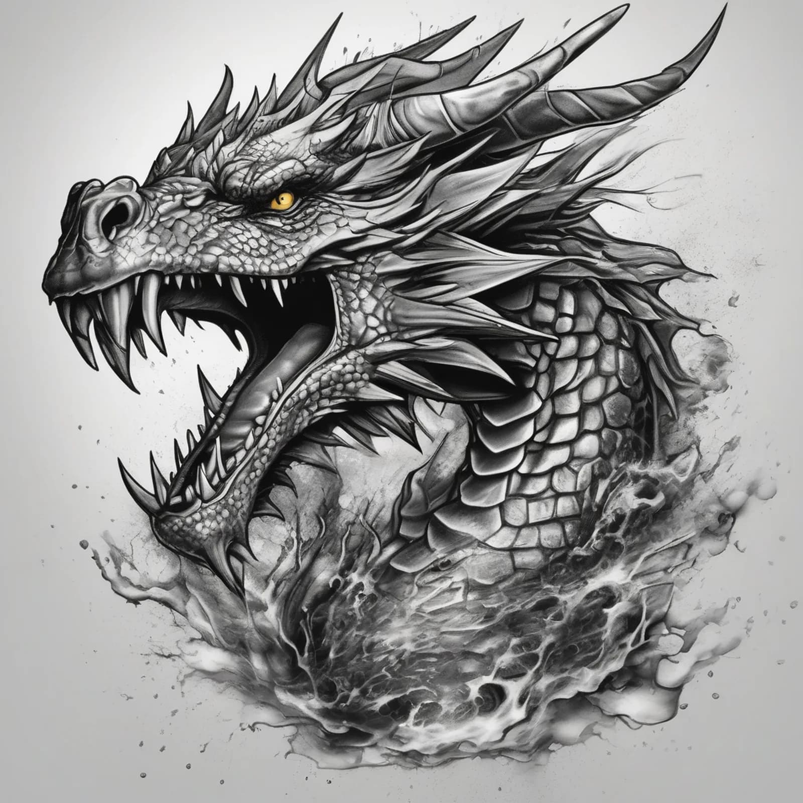 3D Dragon Bursting from Chest tattoo design, alternative version 3