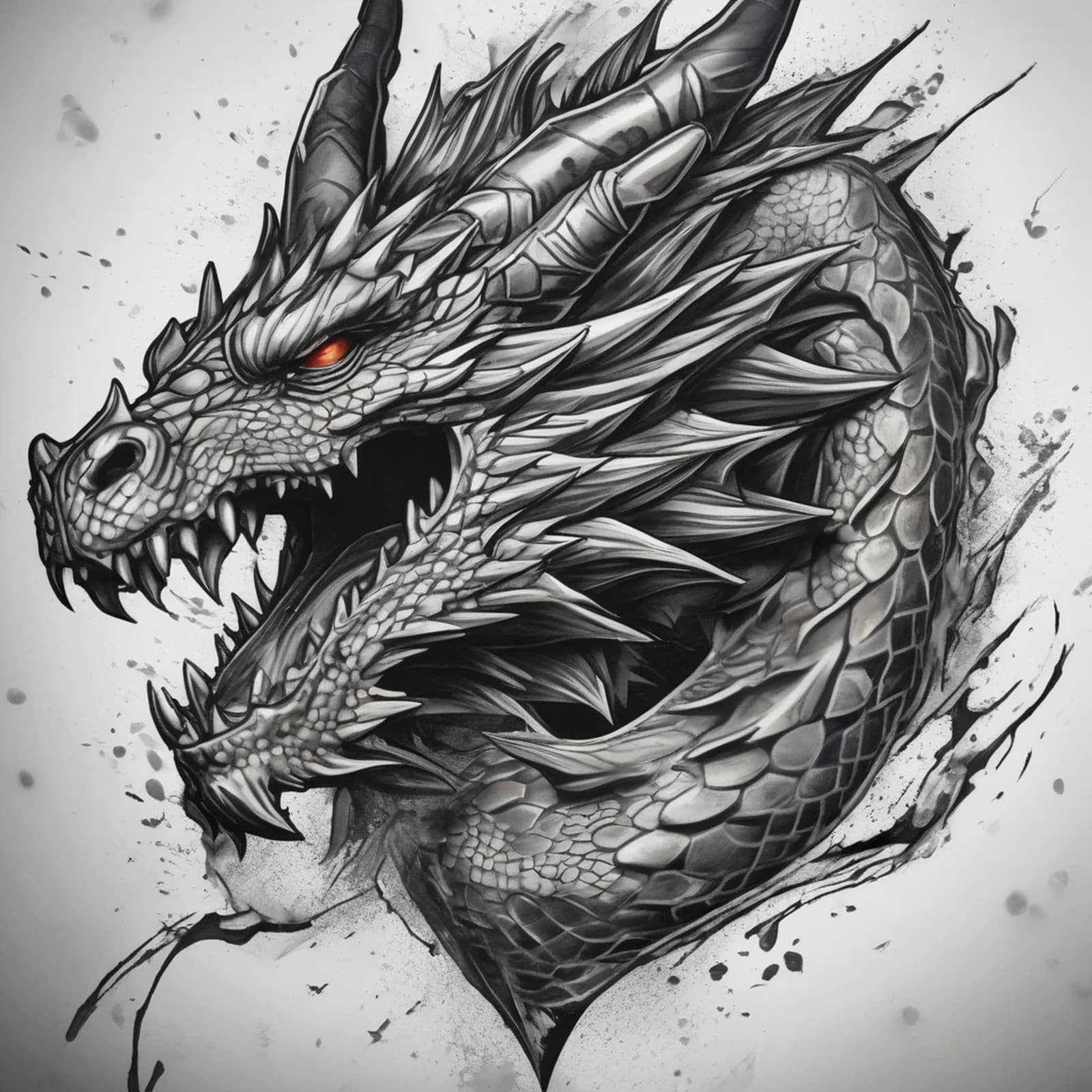 3D Dragon Bursting from Chest tattoo design, alternative version 4