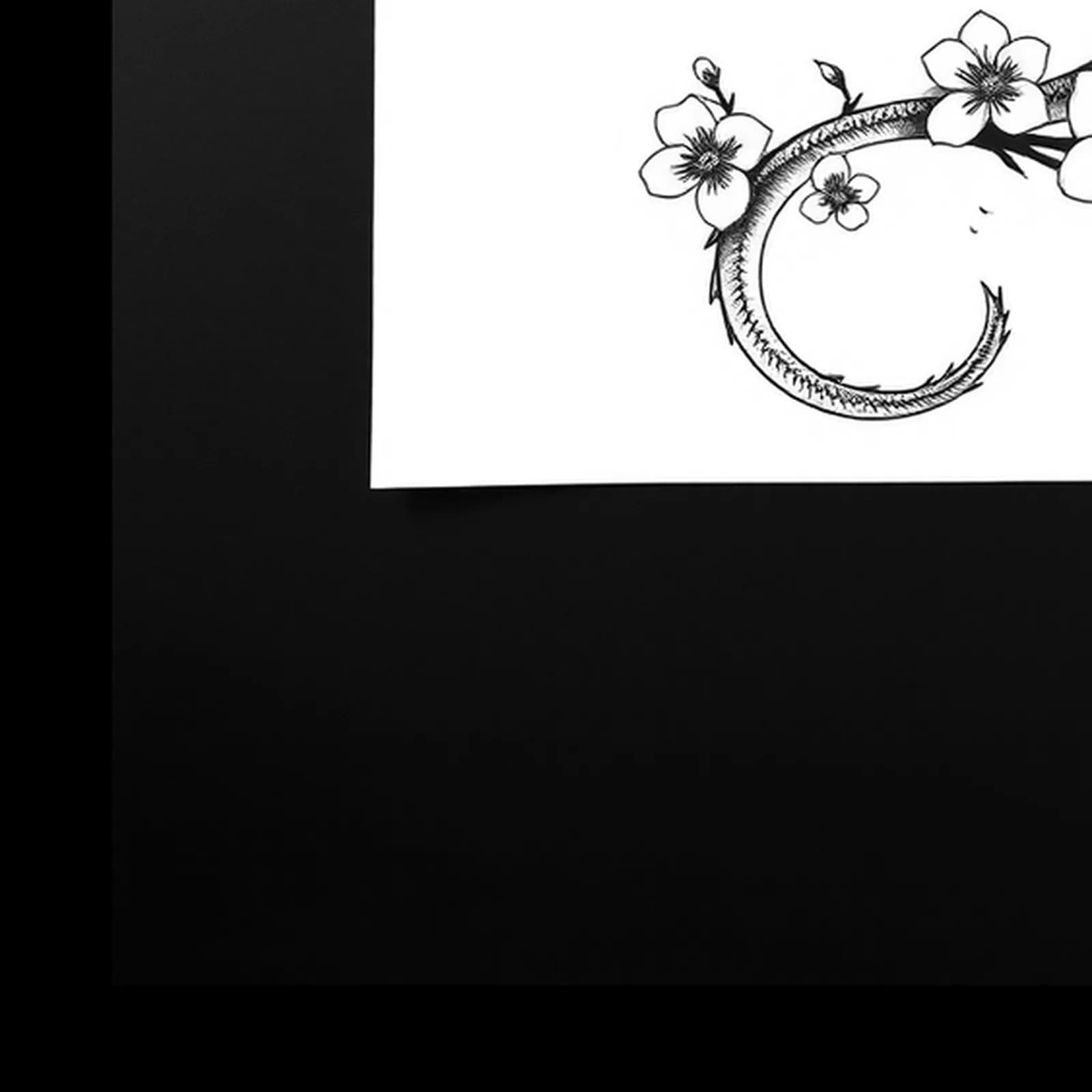 Dragon and Cherry Blossom Branch tattoo design, close-up detail