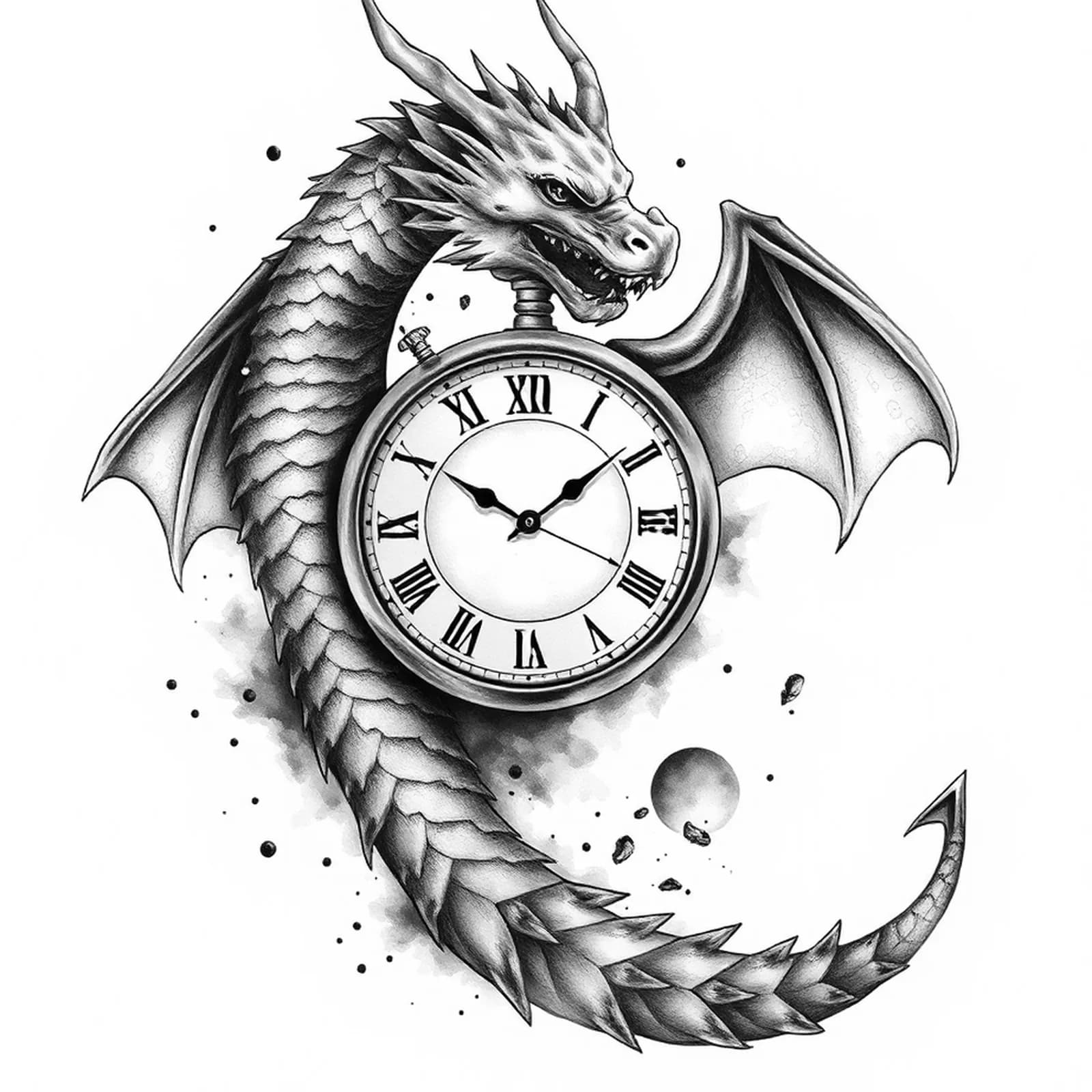 Dragon and Clock tattoo design