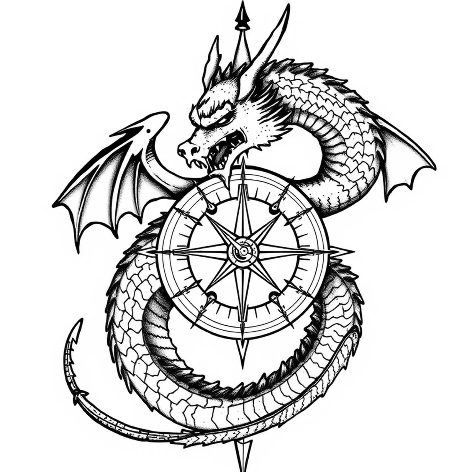 Dragon and Compass tattoo design