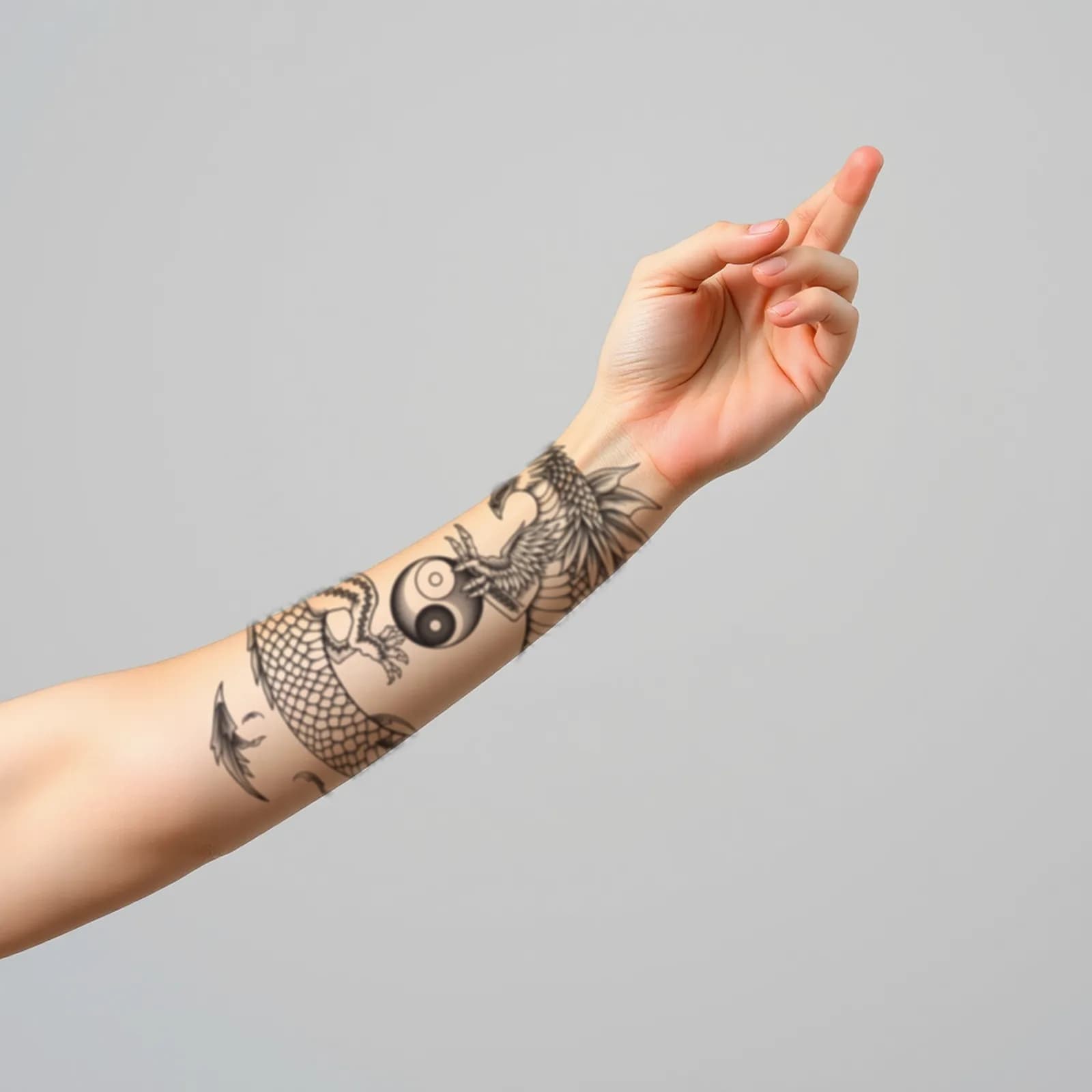 Dragon and Phoenix Pair tattoo shown on the forearm