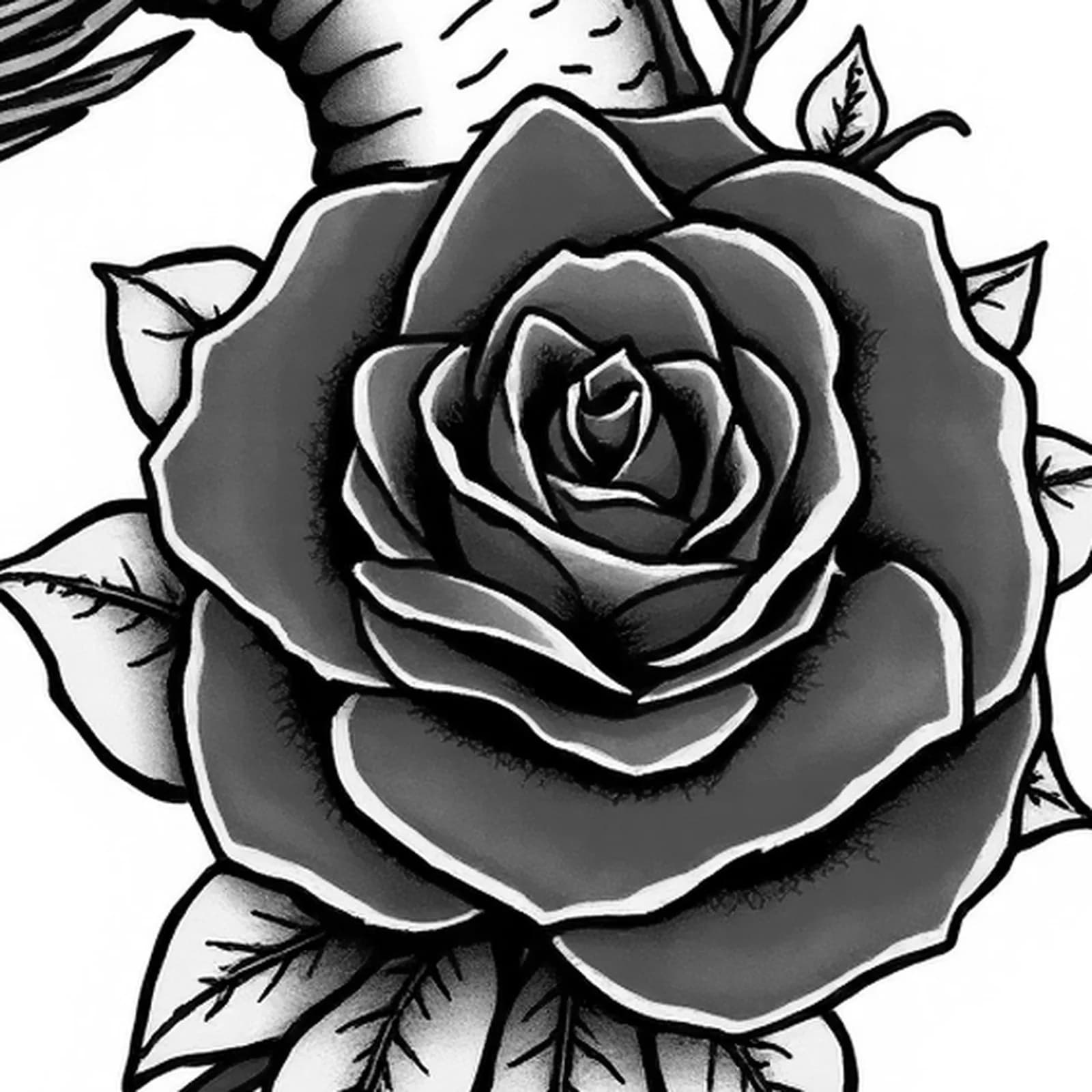 Dragon and Rose tattoo design, close-up detail