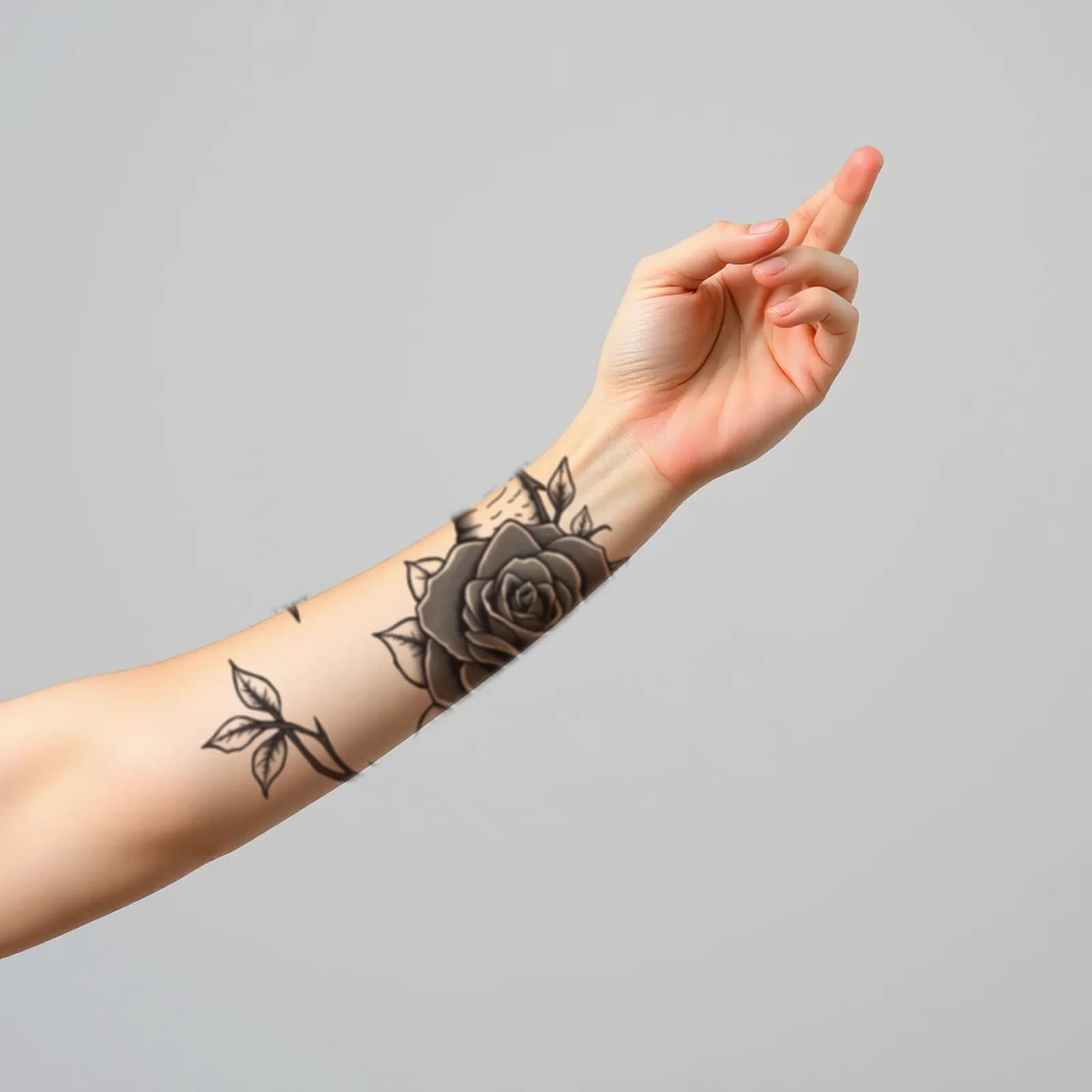 Dragon and Rose tattoo shown on the forearm