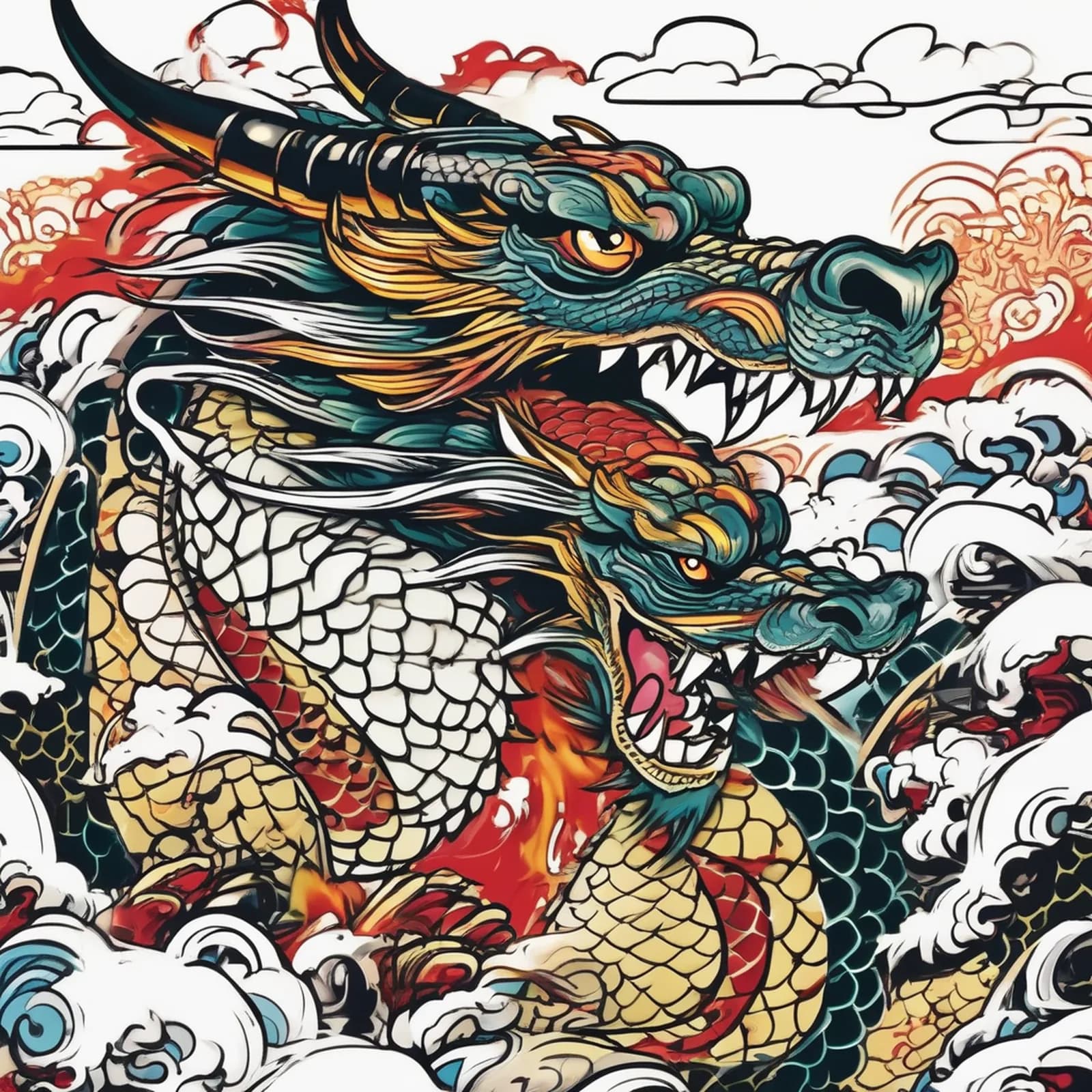 Dragon Chest to Stomach tattoo design, alternative version 2
