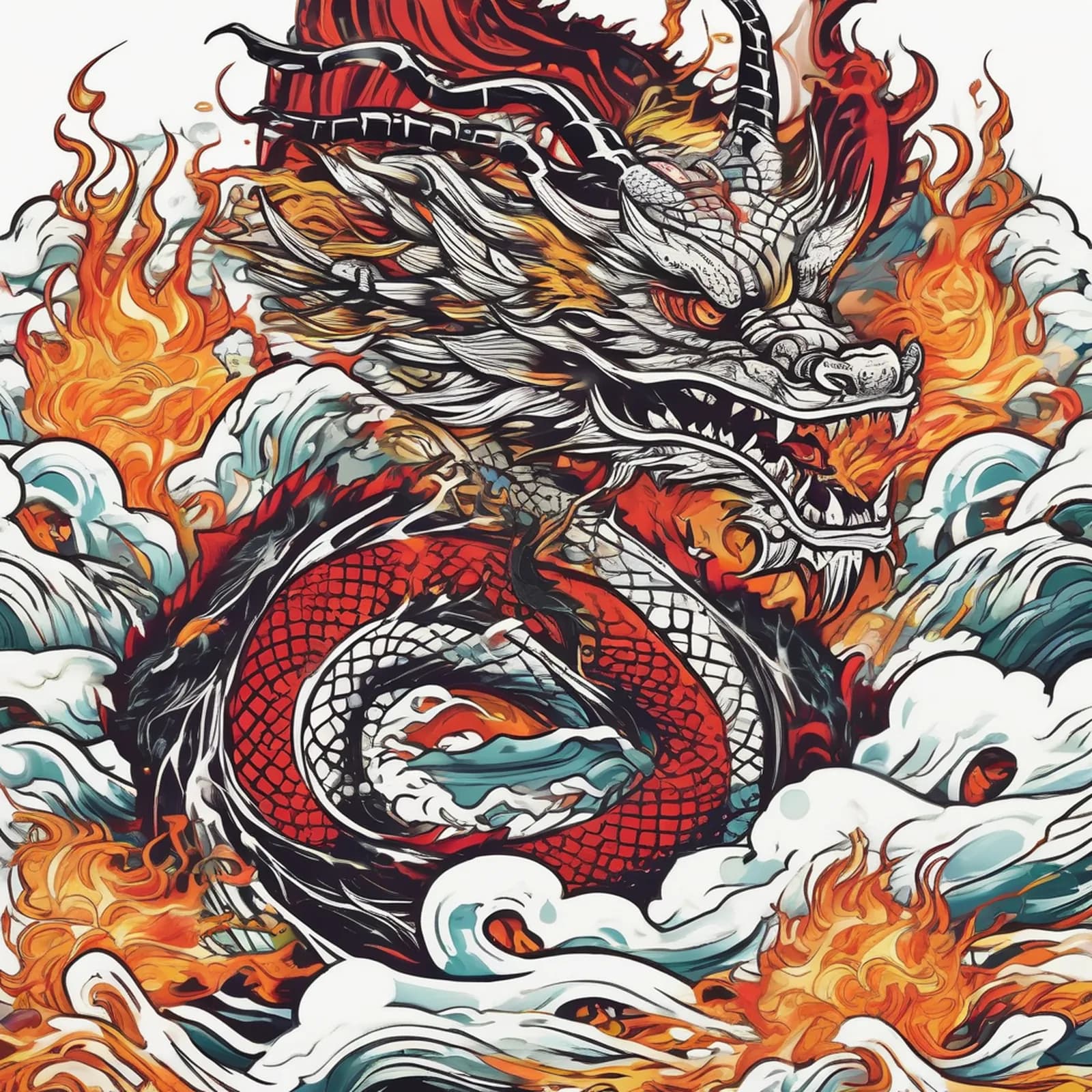 Dragon Chest to Stomach tattoo design, alternative version 3