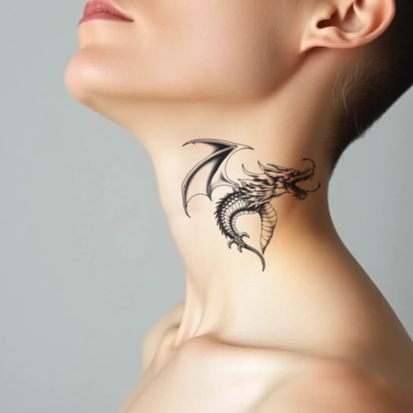 Dragon Neck Piece tattoo shown on the neck