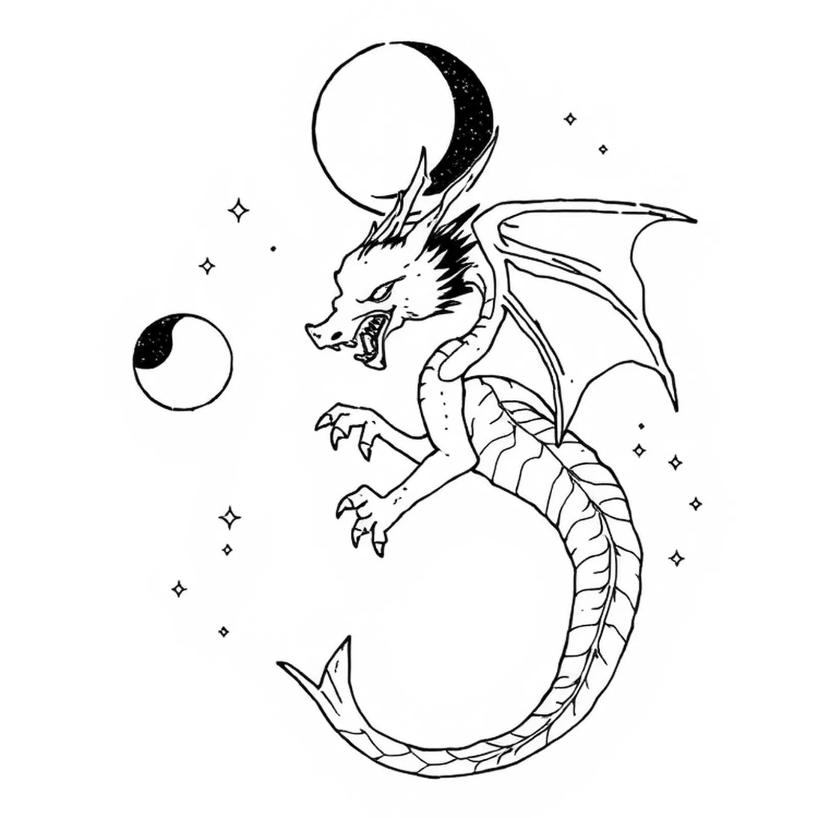 Dragon with Moon Phases tattoo design