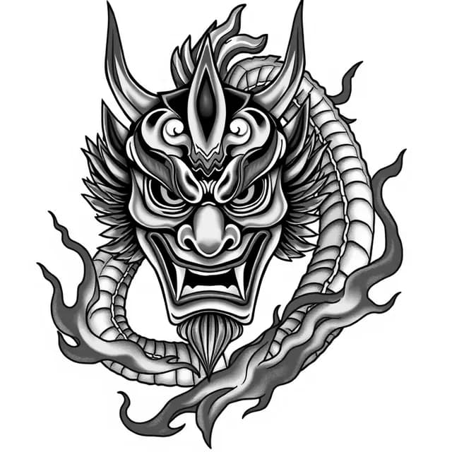 Hannya Mask and Dragon tattoo design