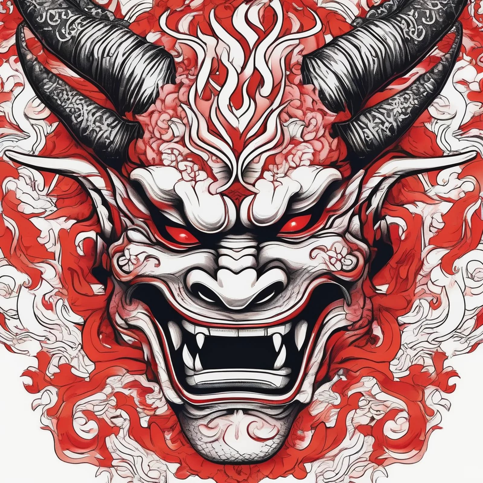 Hannya Mask and Dragon tattoo design, alternative version 2