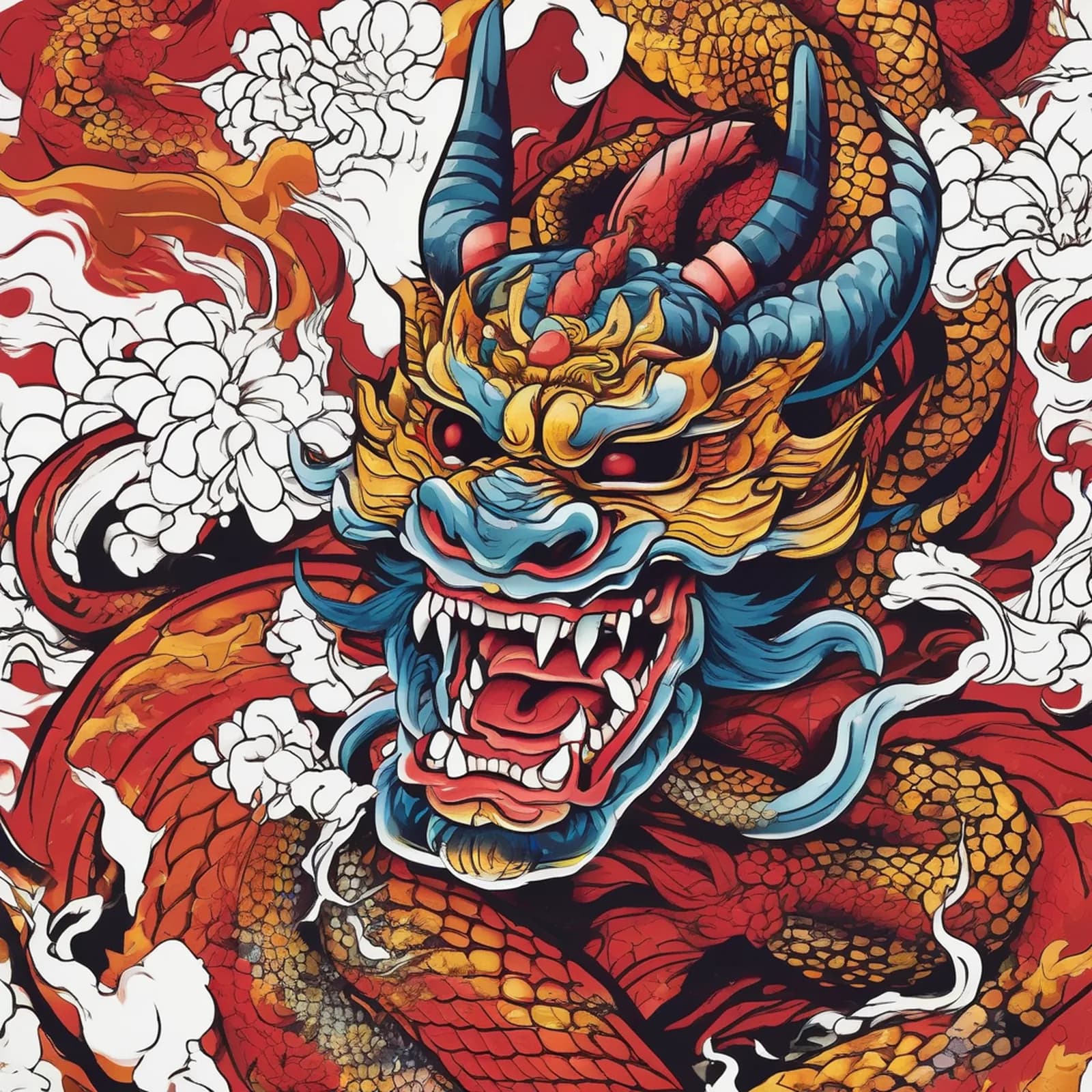 Hannya Mask and Dragon tattoo design, alternative version 3