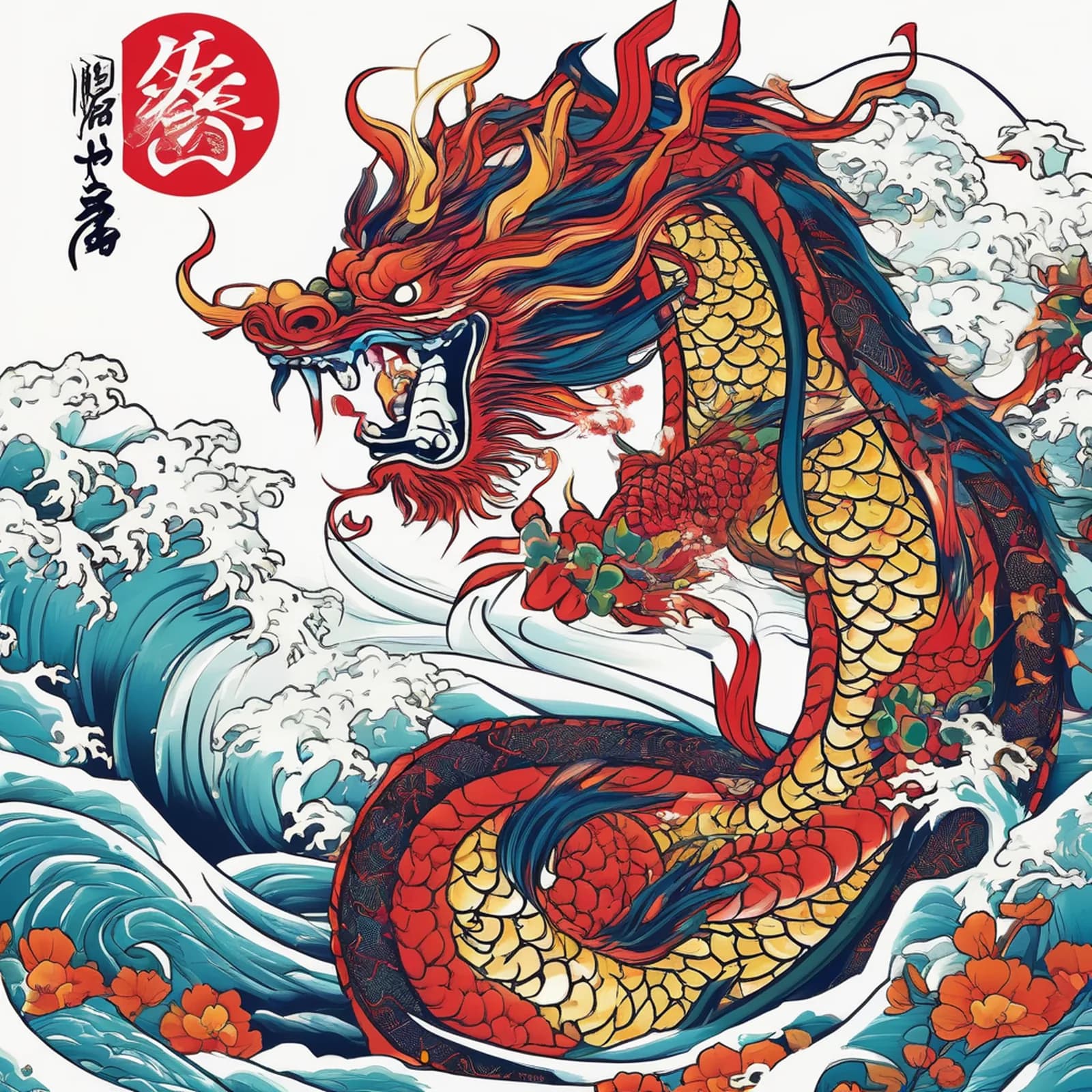 Japanese Ryu Full Sleeve tattoo design, alternative version 2