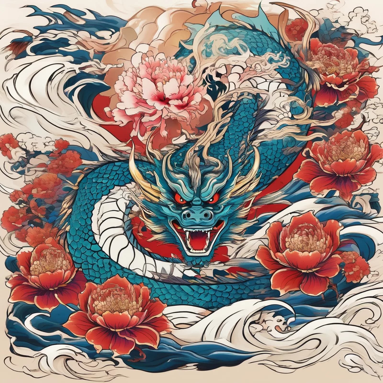 Japanese Ryu Full Sleeve tattoo design, alternative version 3