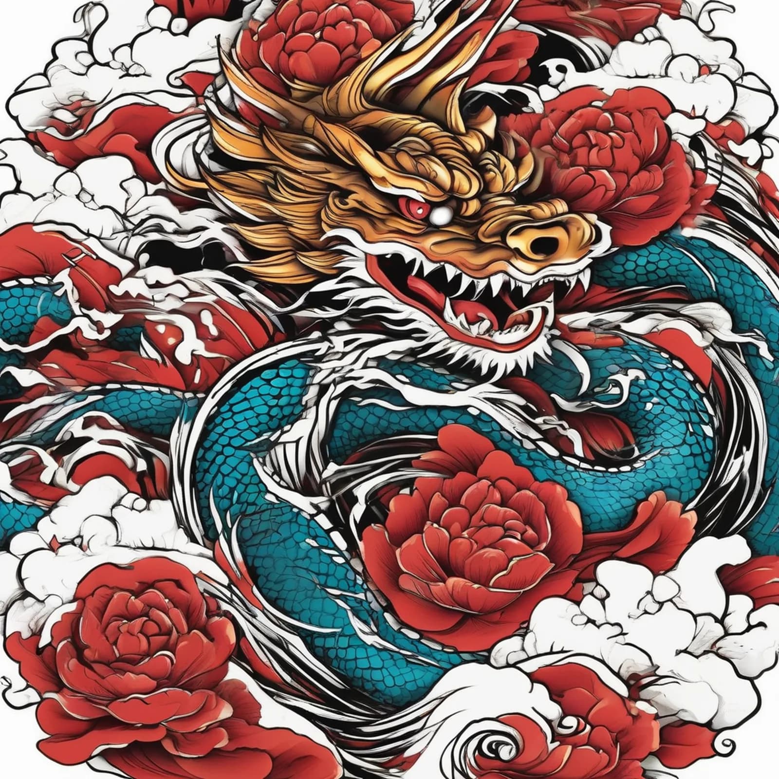 Japanese Ryu Full Sleeve tattoo design, alternative version 4