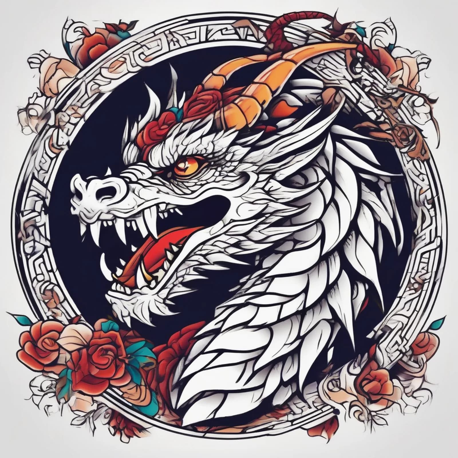 Neo Traditional Dragon Head tattoo design, alternative version 3