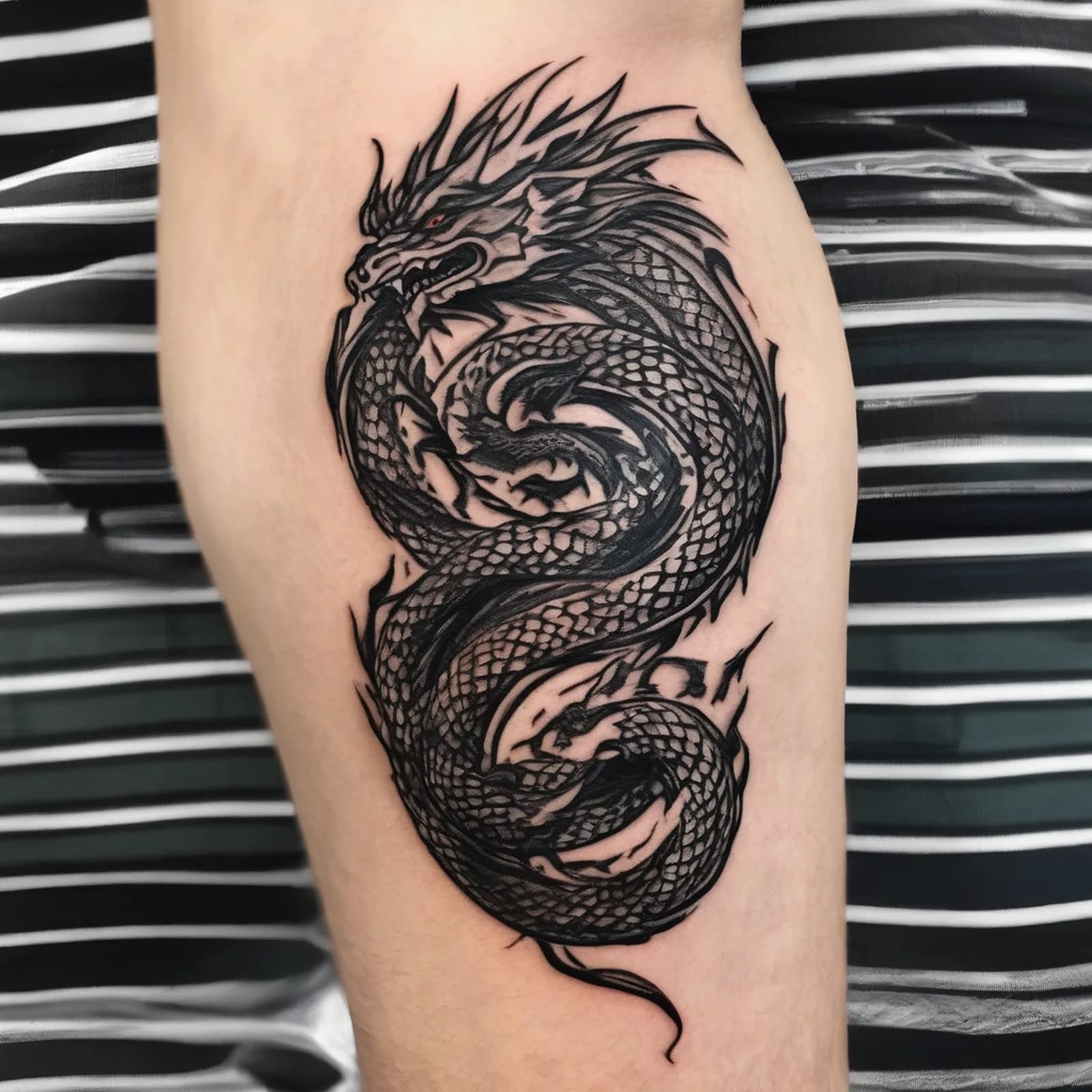 Norse Jormungandr on Ribs tattoo design, alternative version 2
