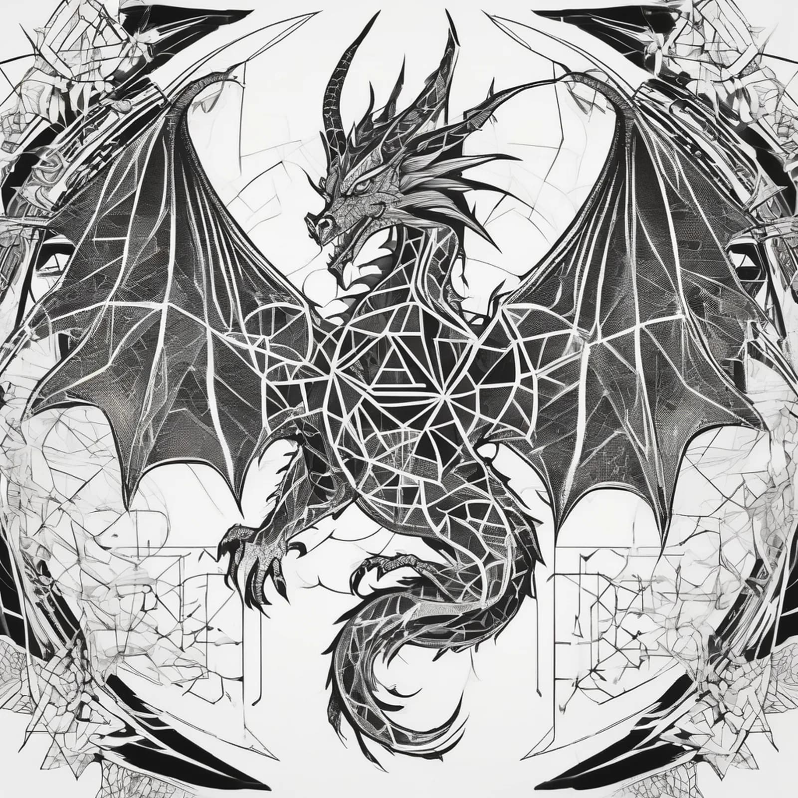 Sacred Geometry Dragon tattoo design, alternative version 2