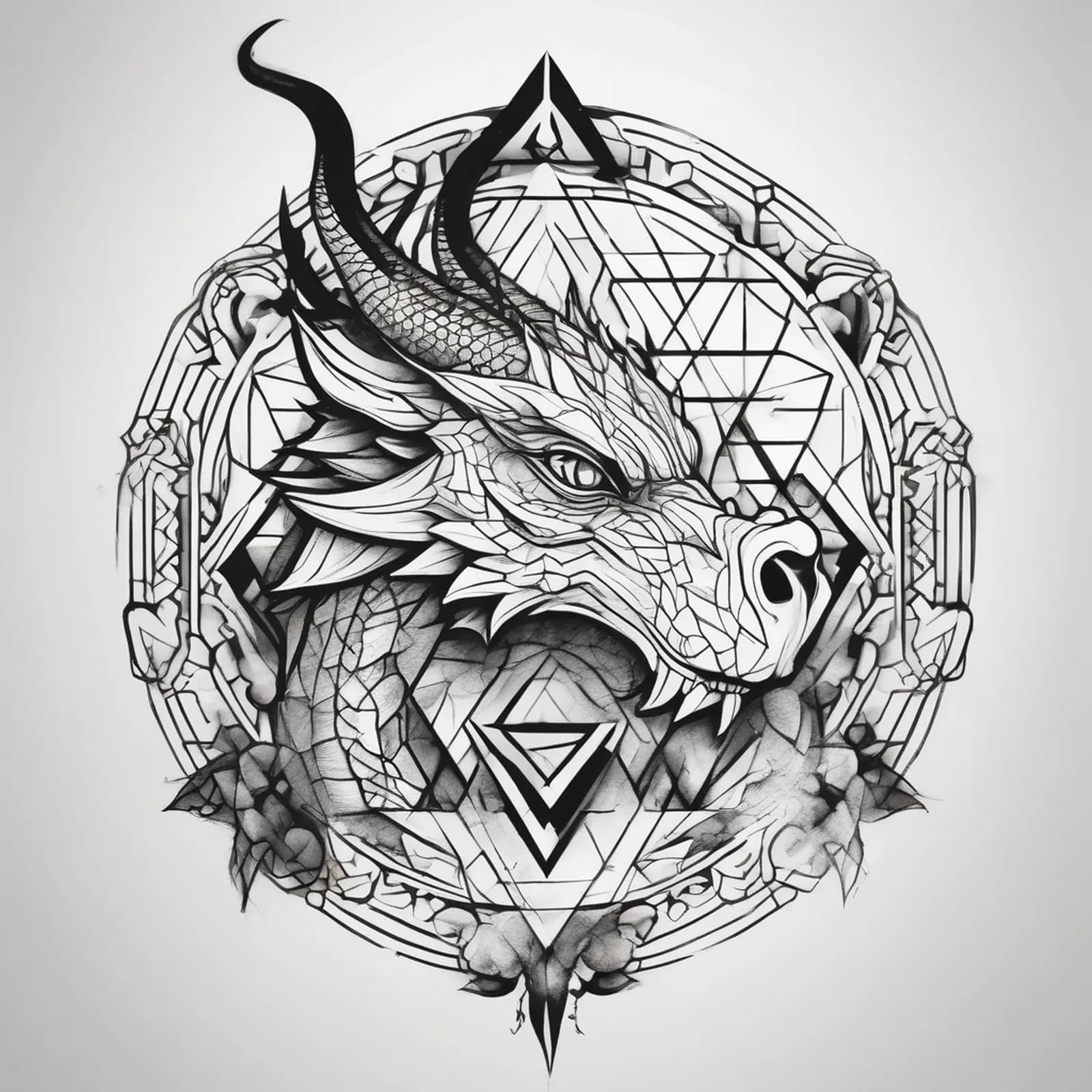 Sacred Geometry Dragon tattoo design, alternative version 3