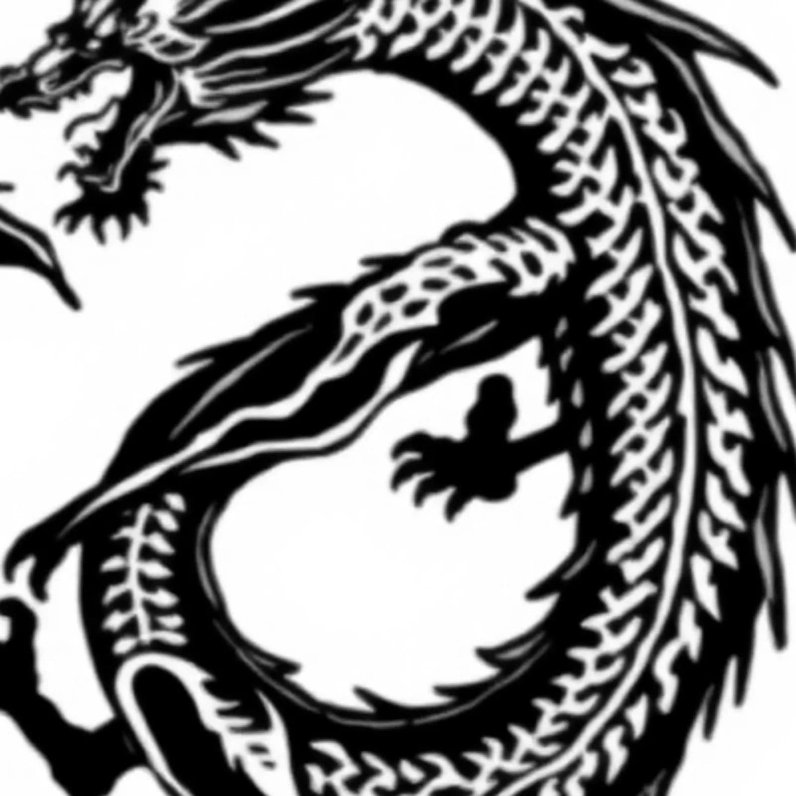 Solid Blackwork Dragon Back tattoo design, close-up detail