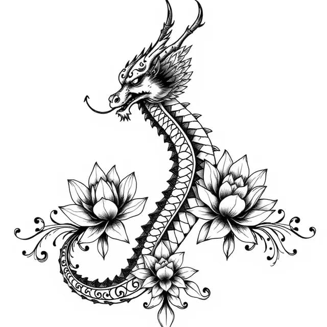 Spine Dragon with Lotus tattoo design