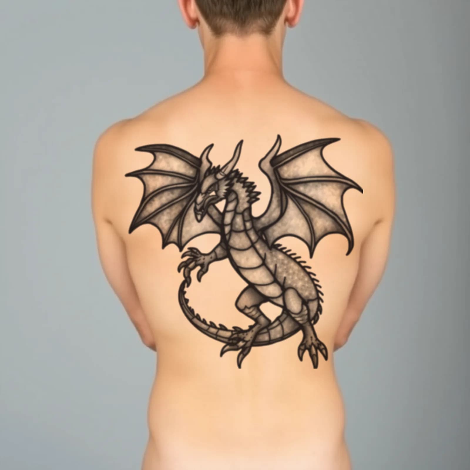 Stained Glass Dragon tattoo shown on the back
