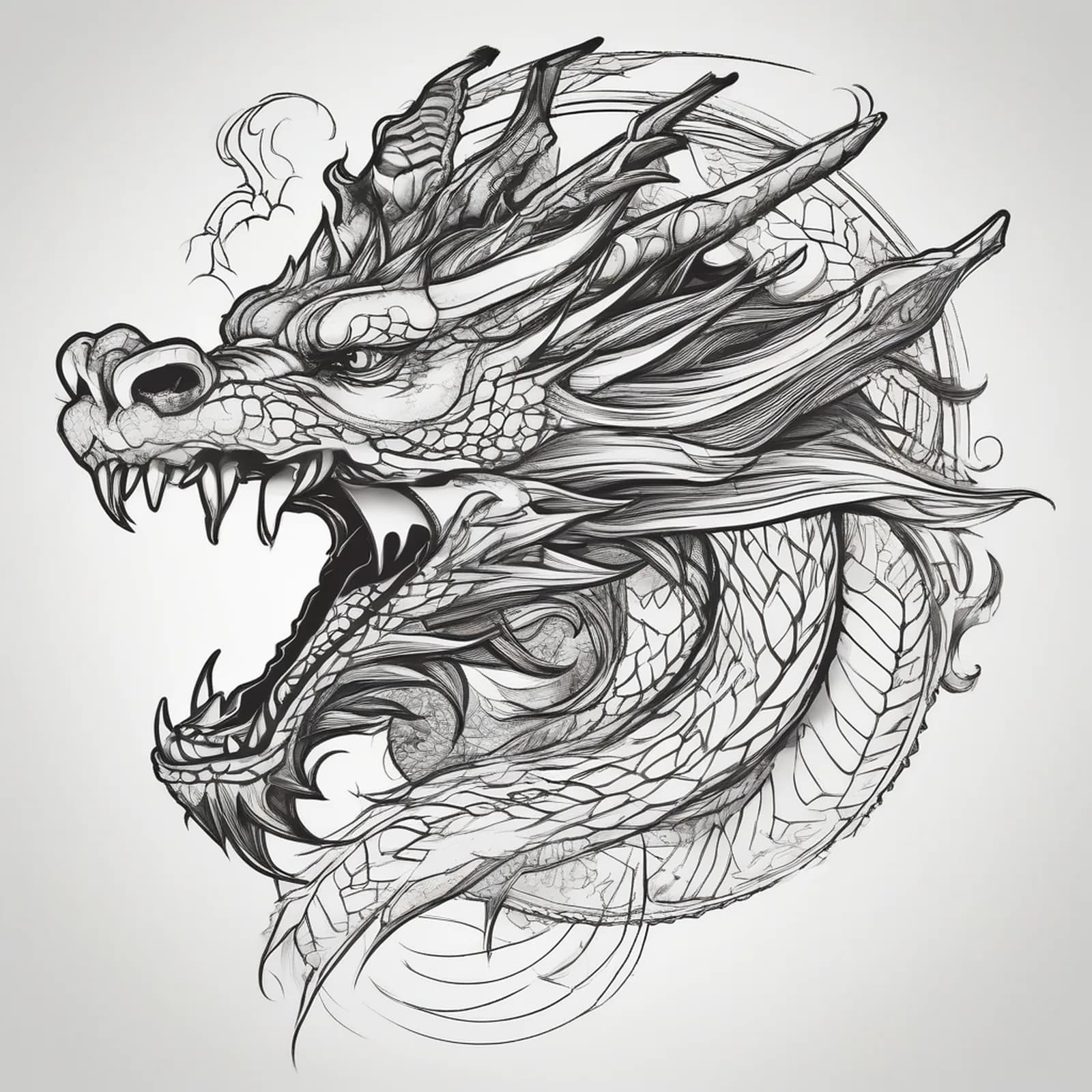 Vertical Fine Line Dragon on Ribs tattoo design, alternative version 2