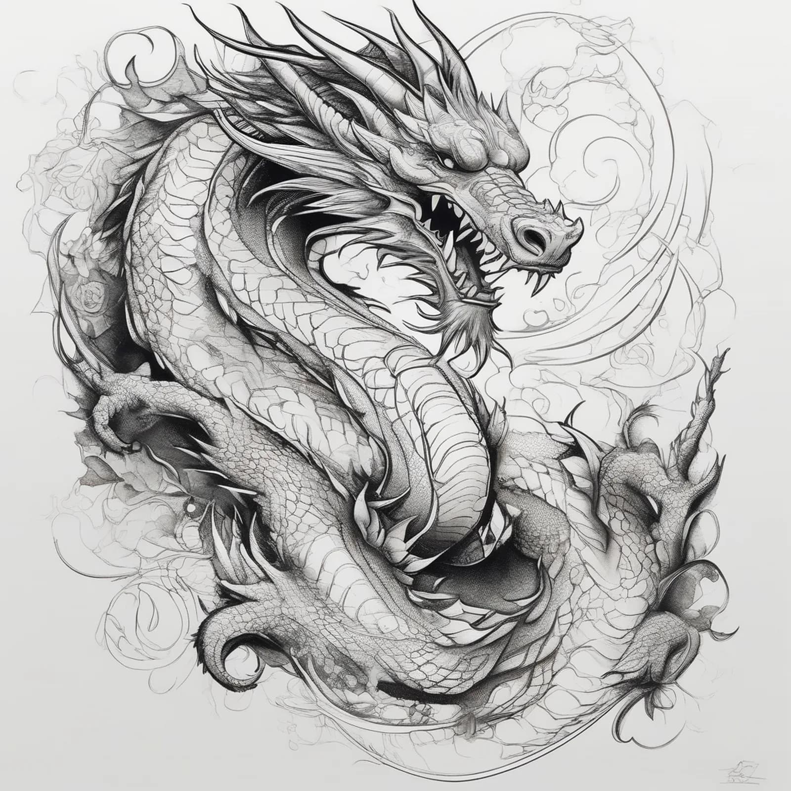 Vertical Fine Line Dragon on Ribs tattoo design, alternative version 3