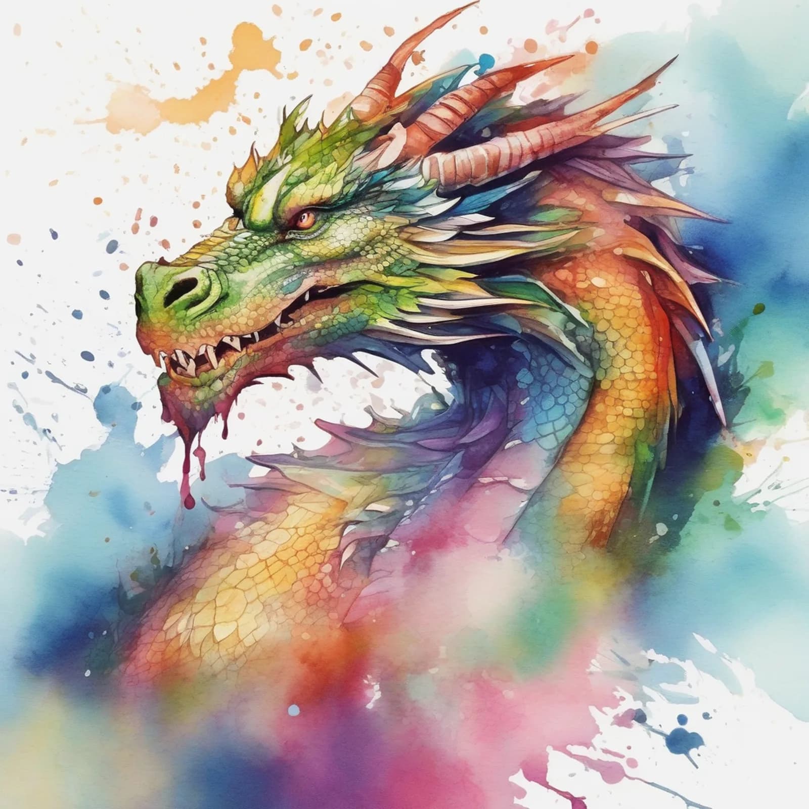 Watercolor Dragon Thigh tattoo design, alternative version 2