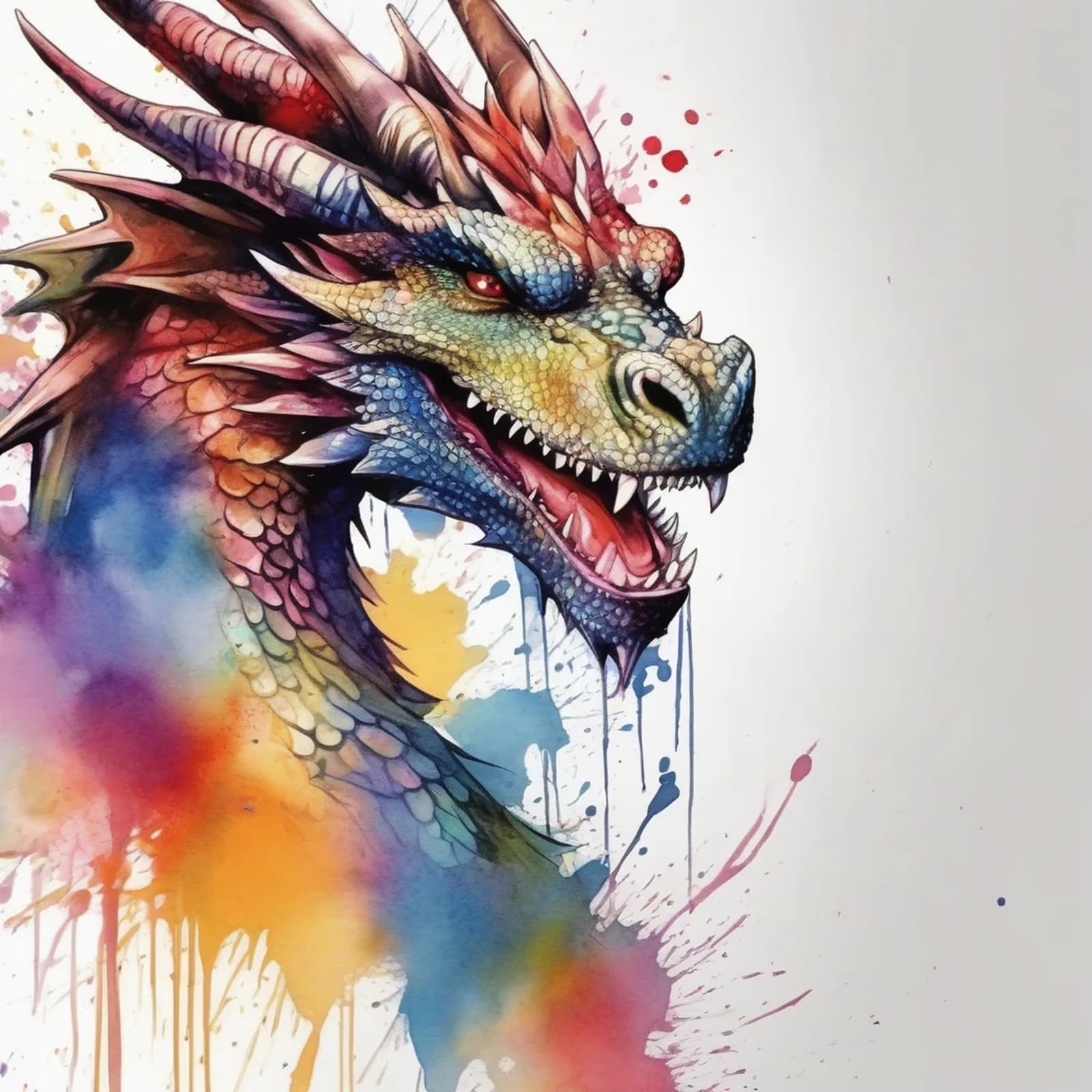 Watercolor Dragon Thigh tattoo design, alternative version 3