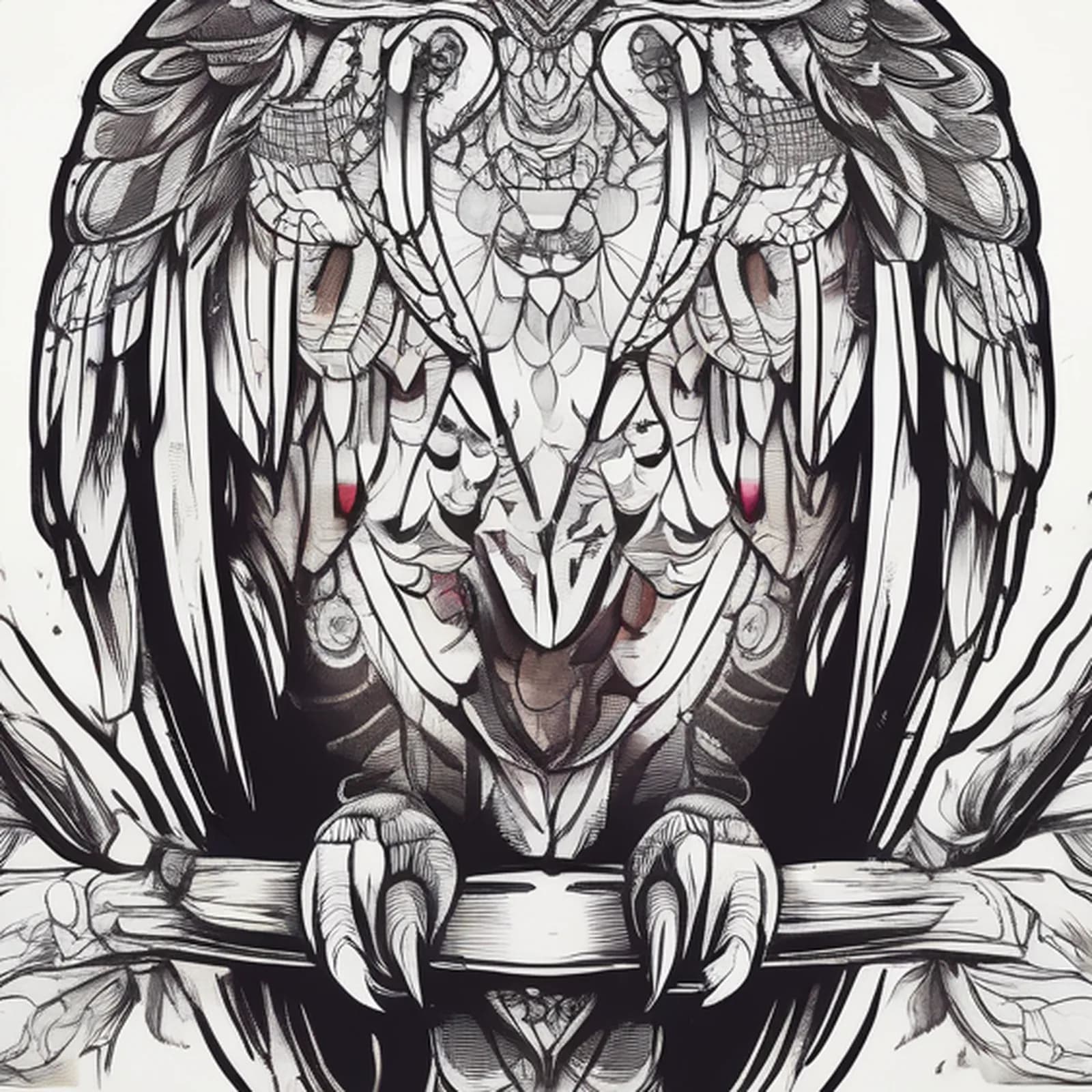 American Traditional Owl tattoo design, close-up detail