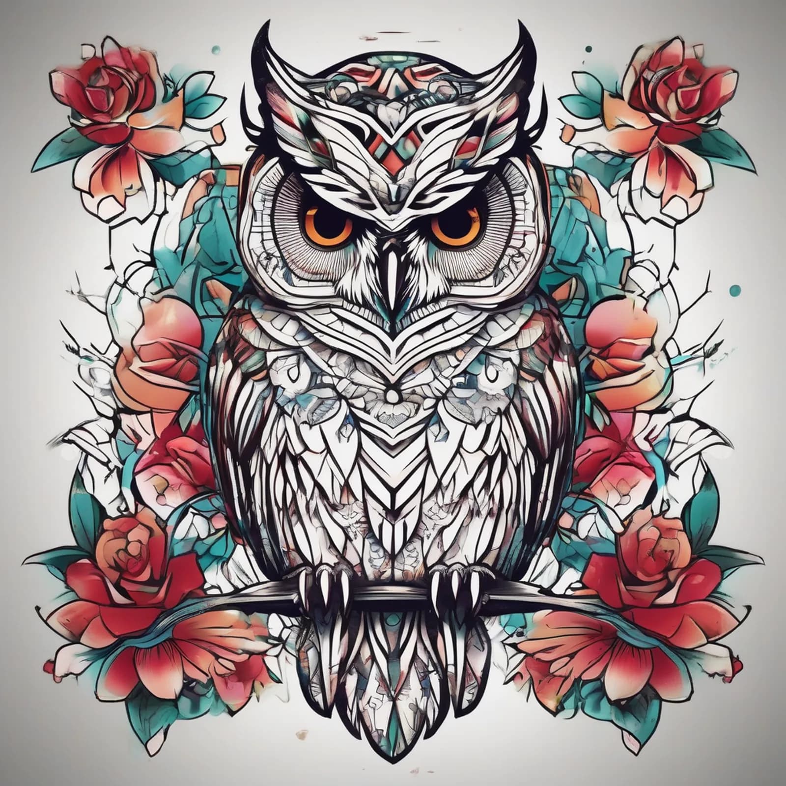 American Traditional Owl tattoo design, alternative version 2