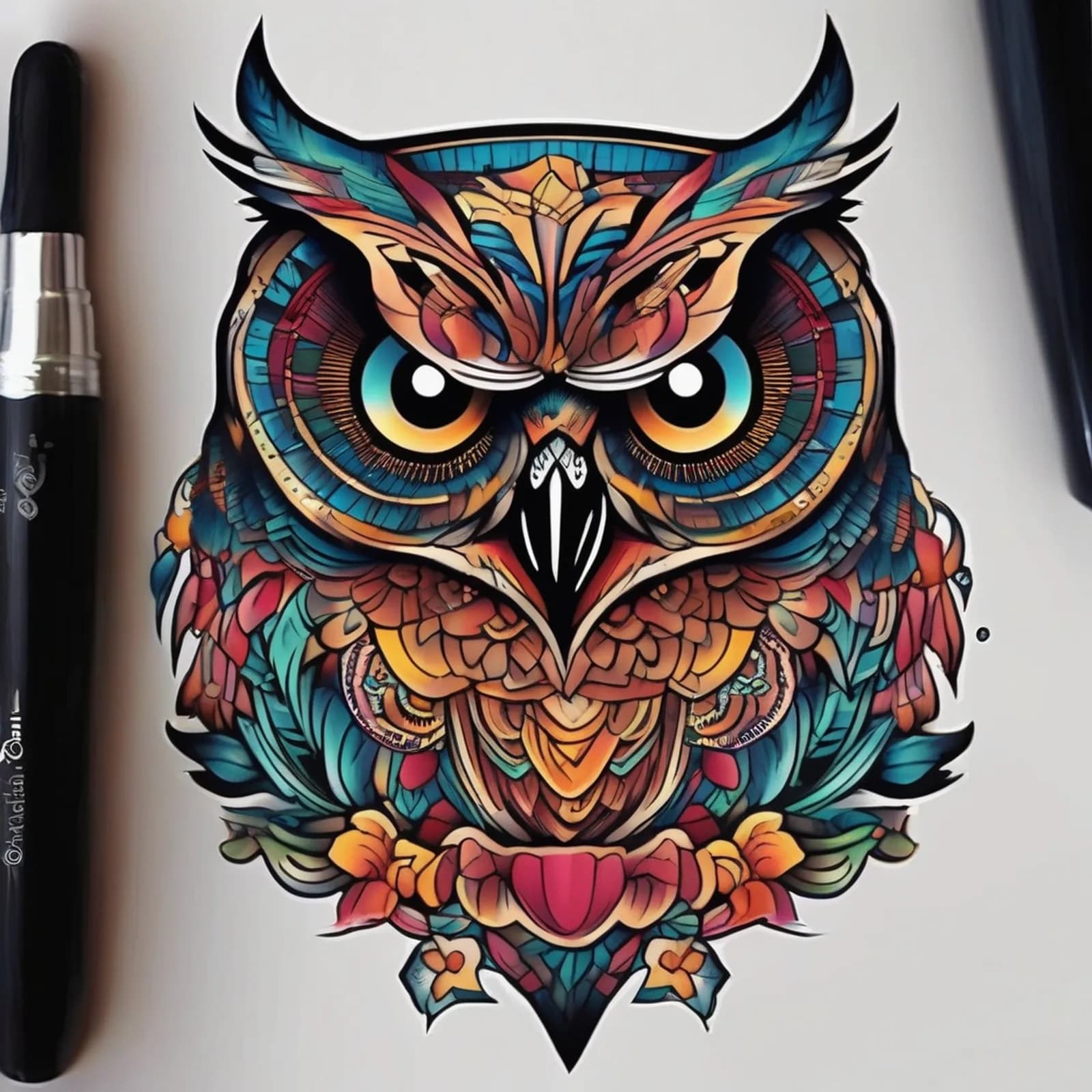 American Traditional Owl tattoo design, alternative version 4