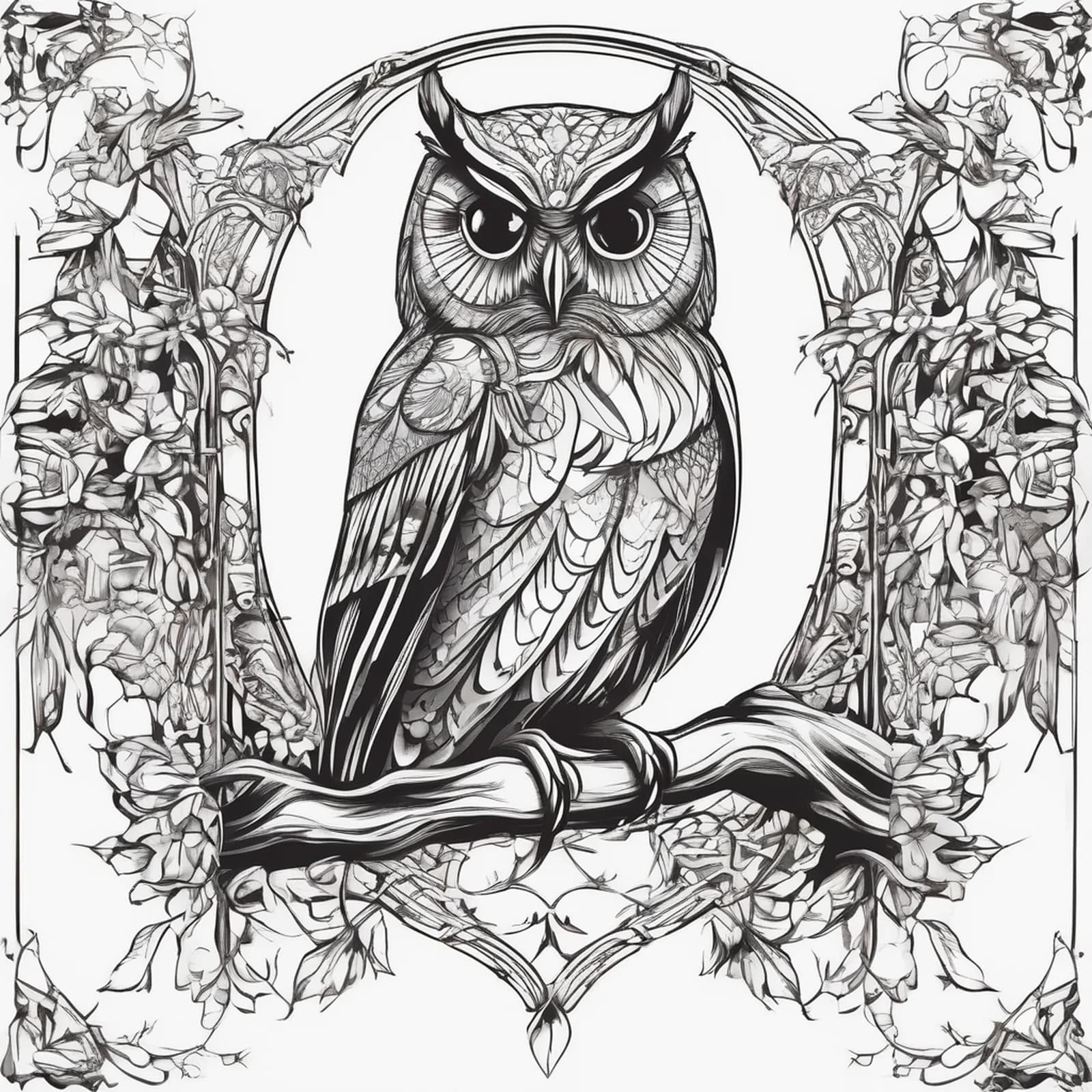 Art Nouveau Owl tattoo design