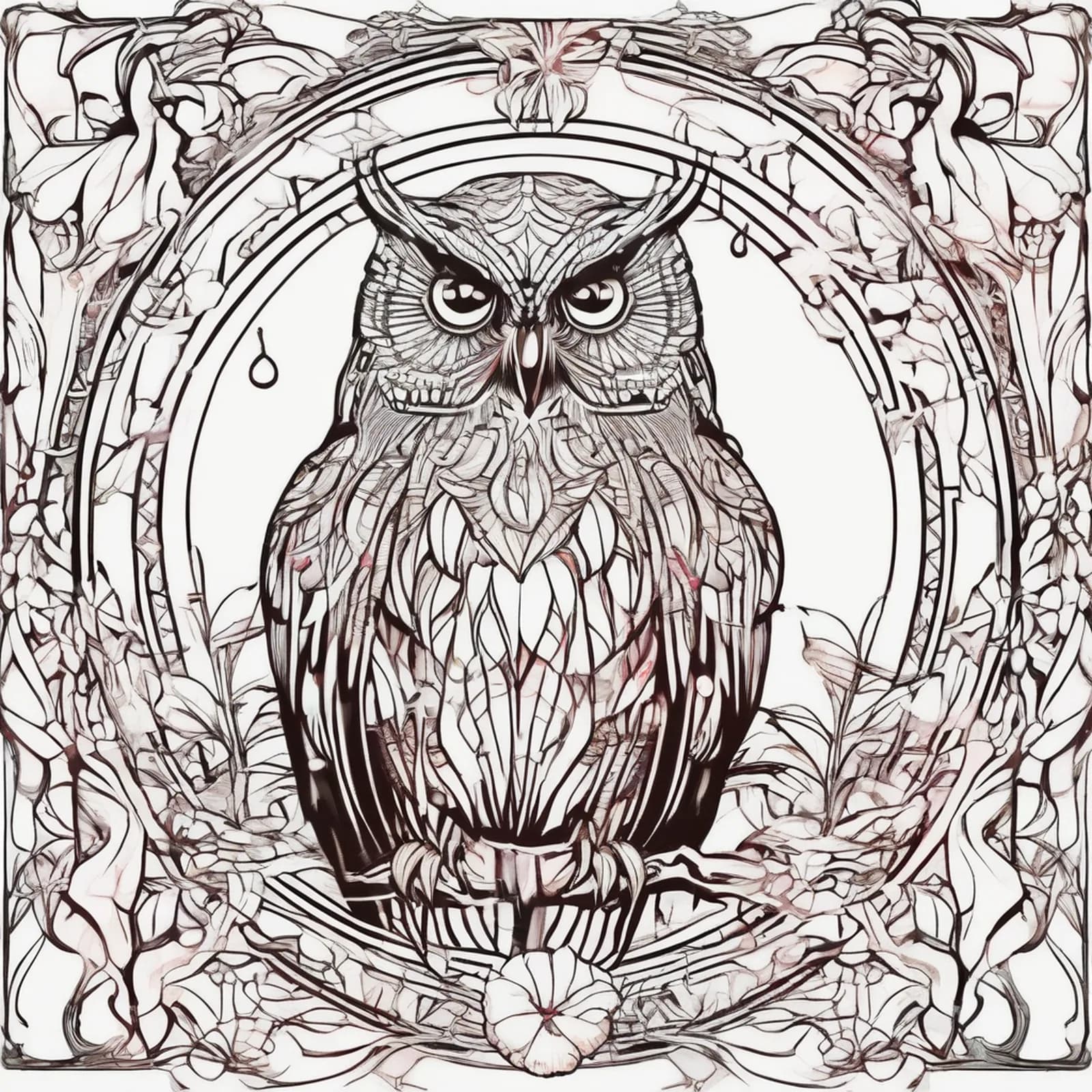 Art Nouveau Owl tattoo design, alternative version 3