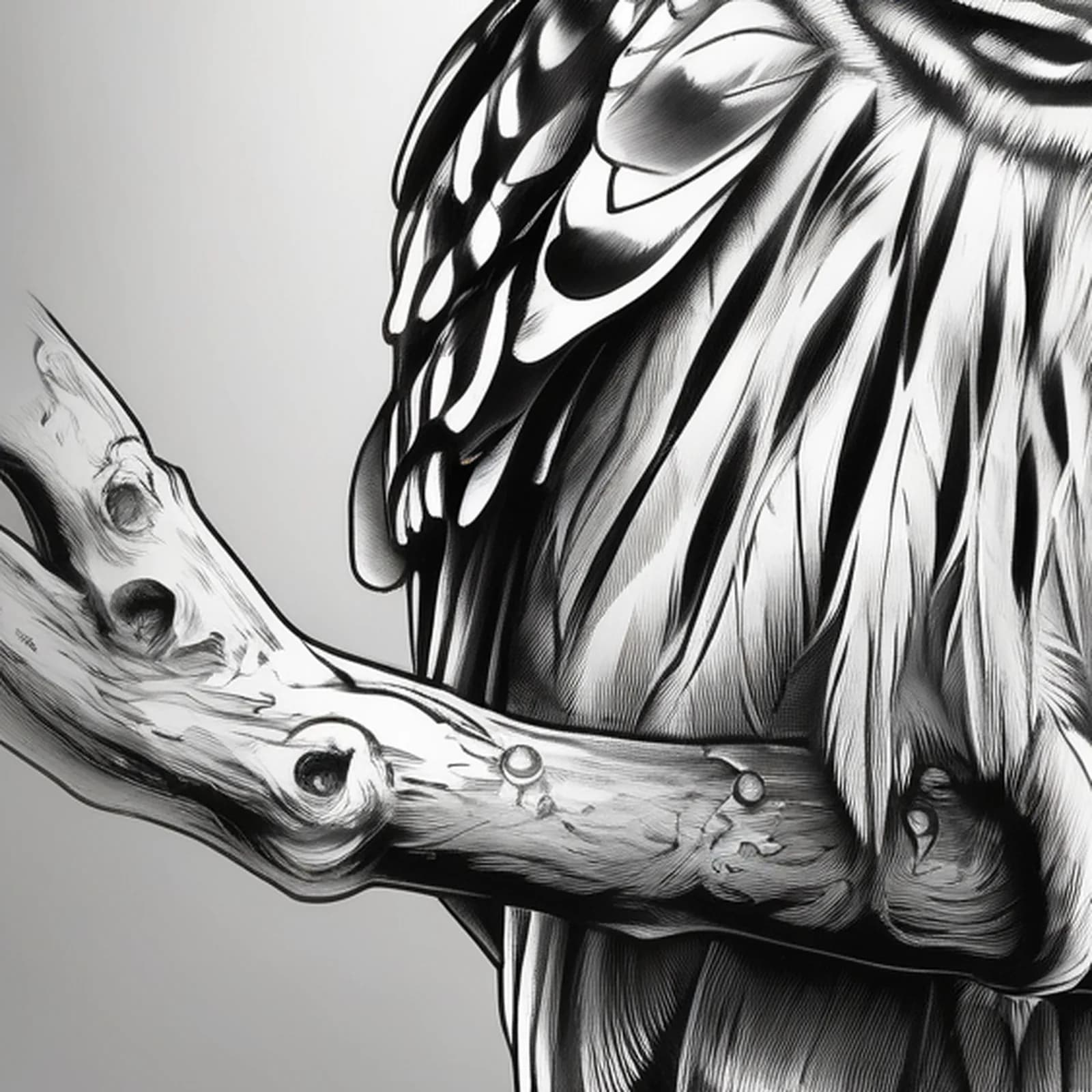 Barred Owl tattoo design, close-up detail