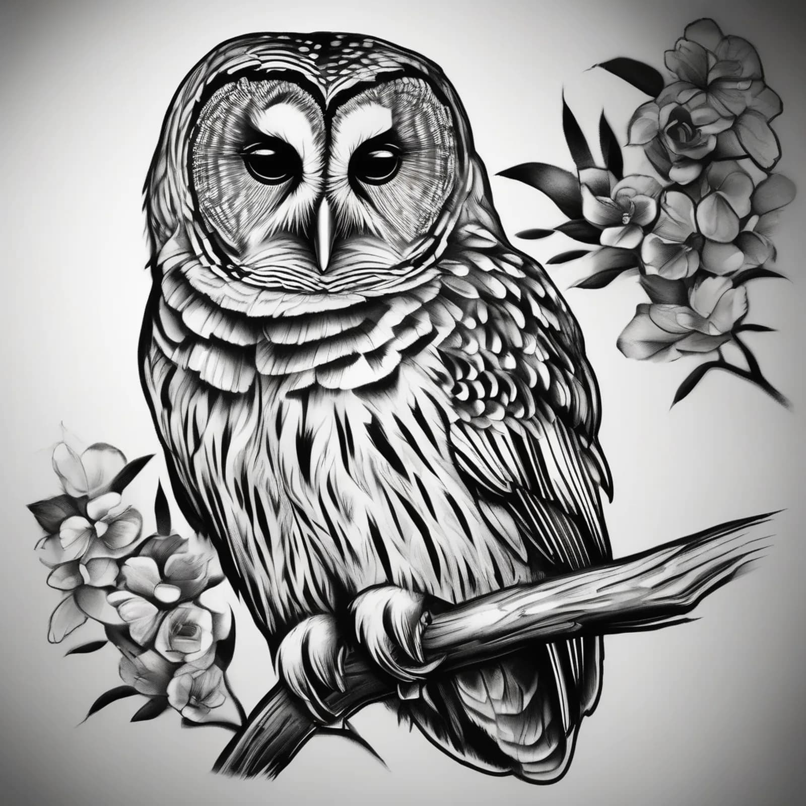 Barred Owl tattoo design, alternative version 3