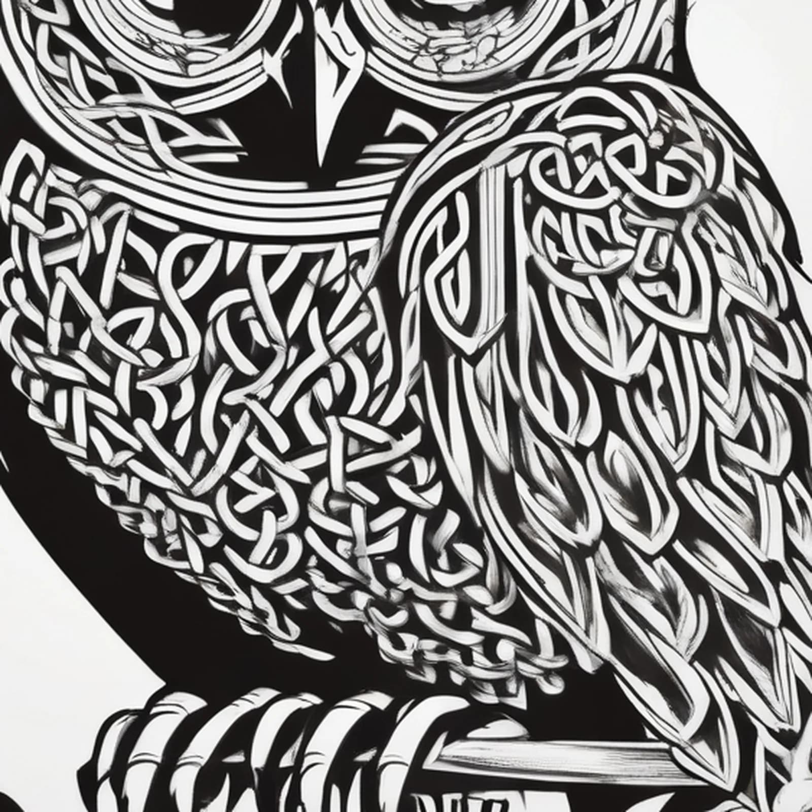 Celtic Knotwork Owl tattoo design, close-up detail