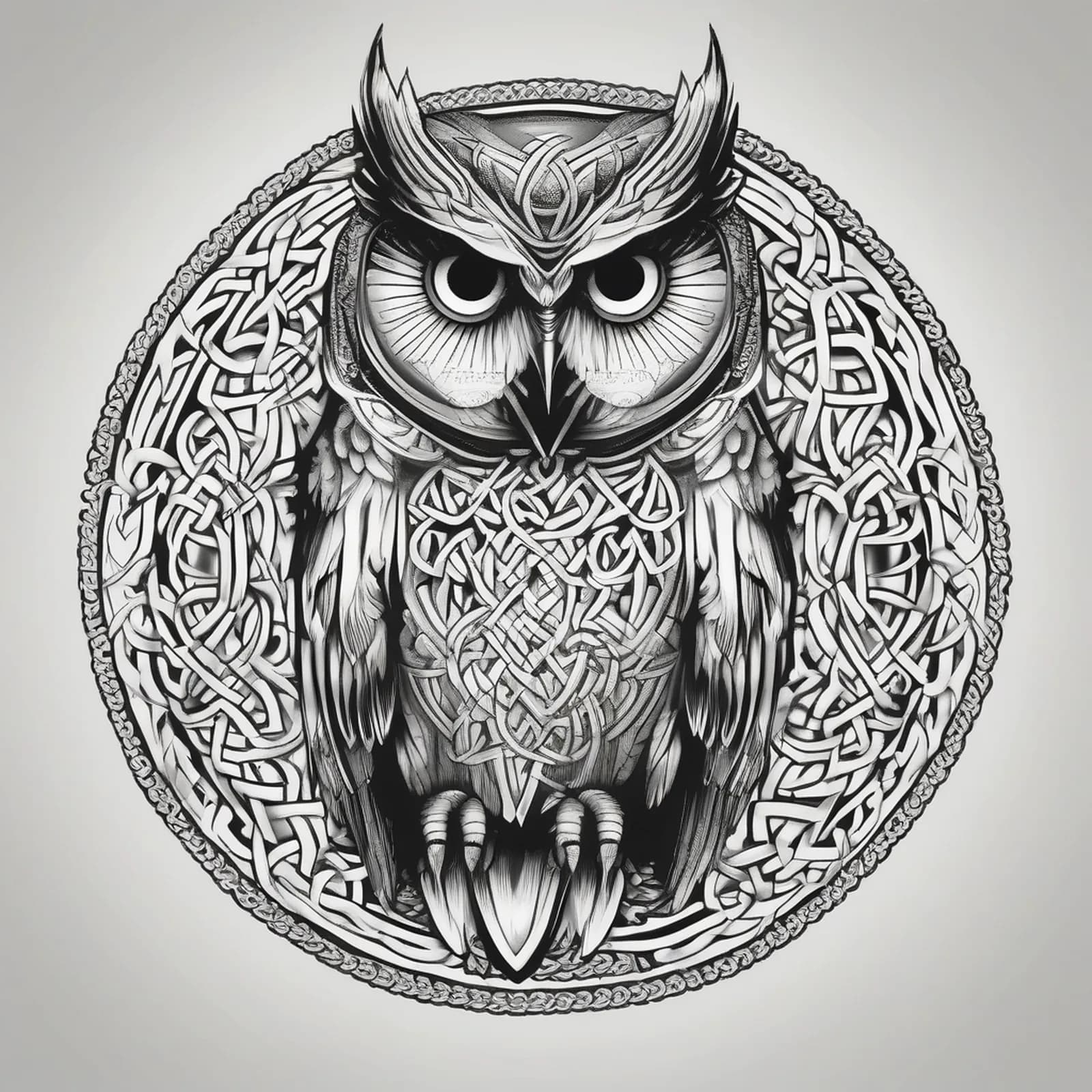 Celtic Knotwork Owl tattoo design, alternative version 2