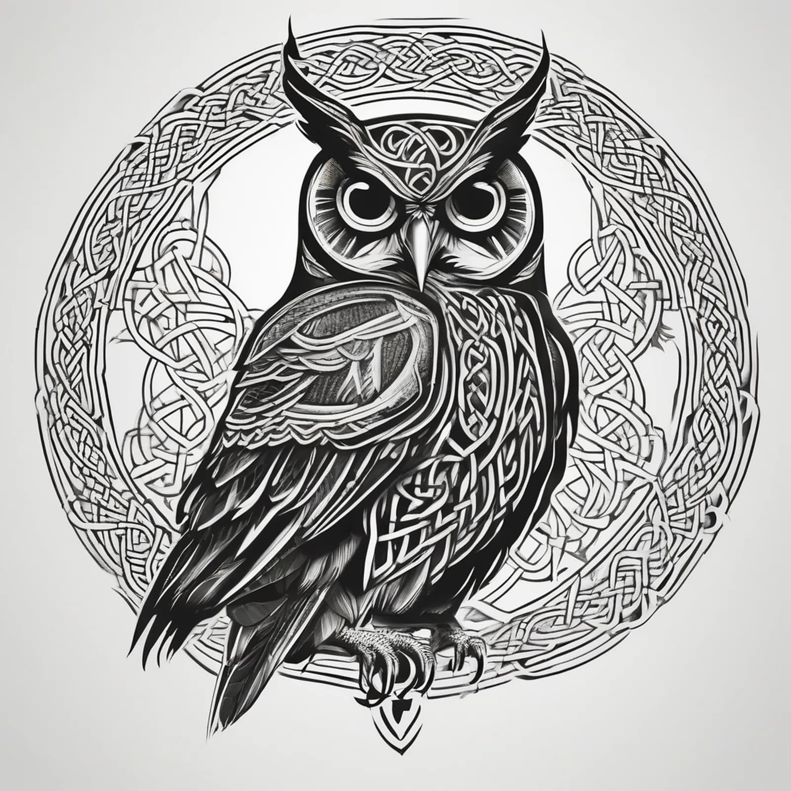 Celtic Knotwork Owl tattoo design, alternative version 4