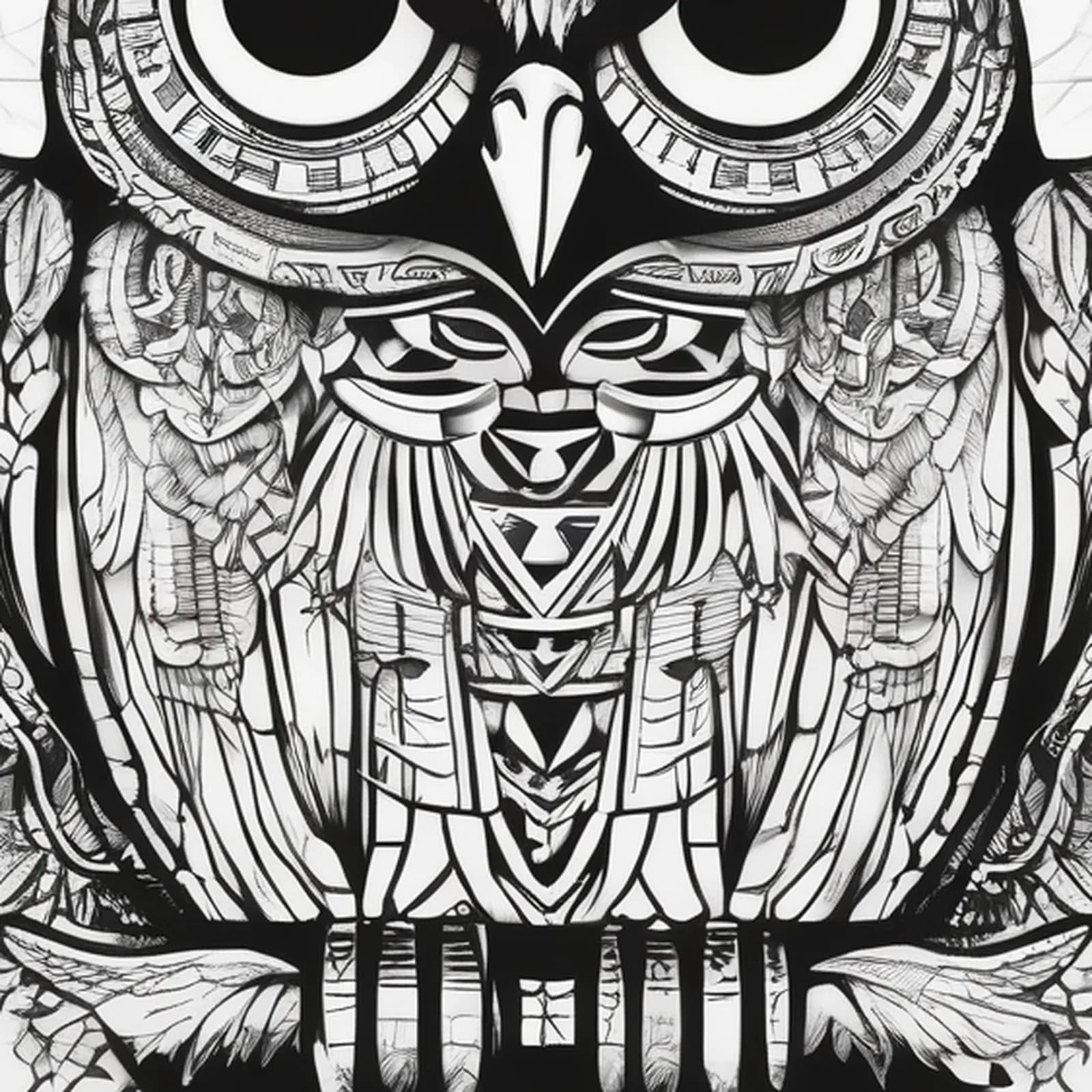 Egyptian Hieroglyph Owl tattoo design, close-up detail