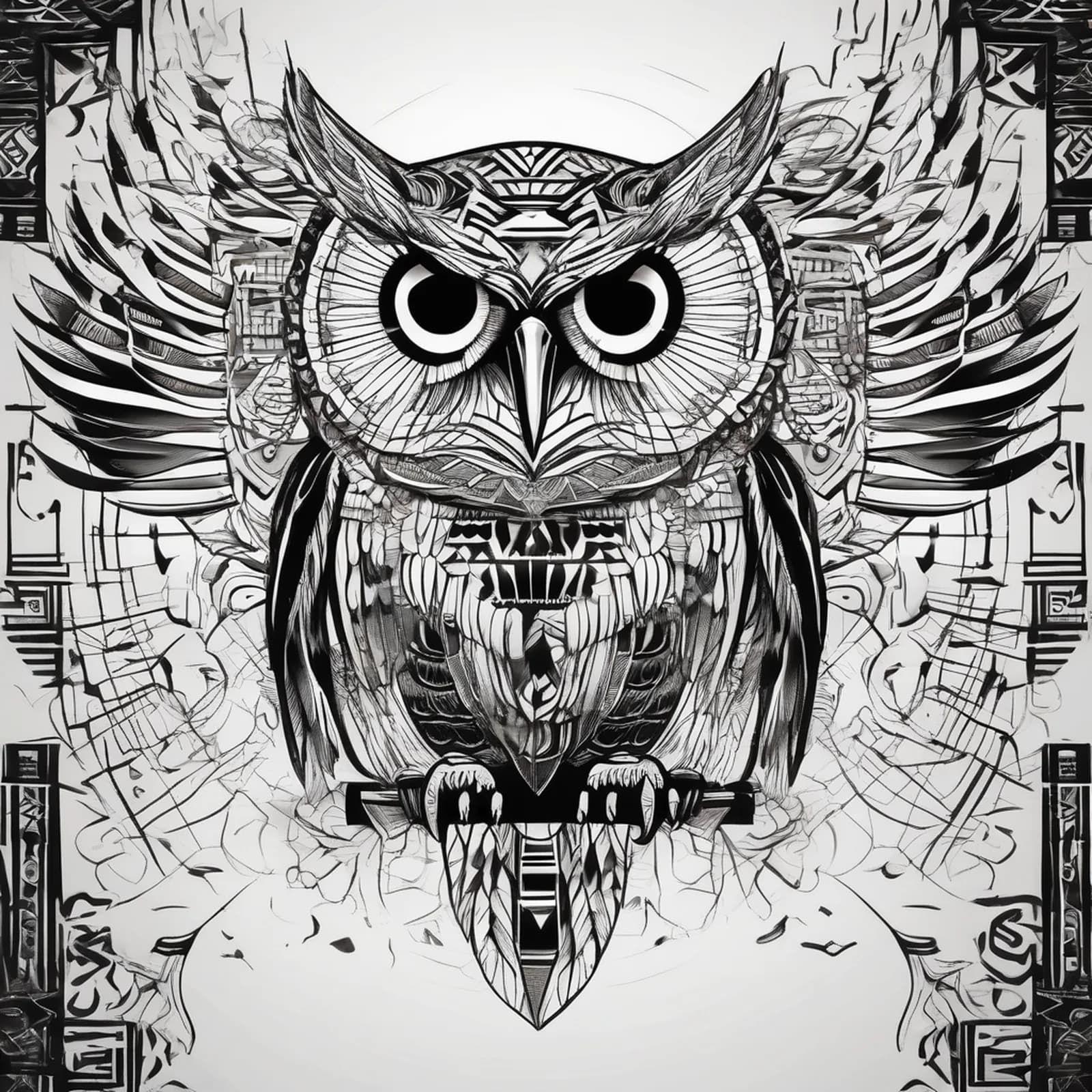 Egyptian Hieroglyph Owl tattoo design, alternative version 2