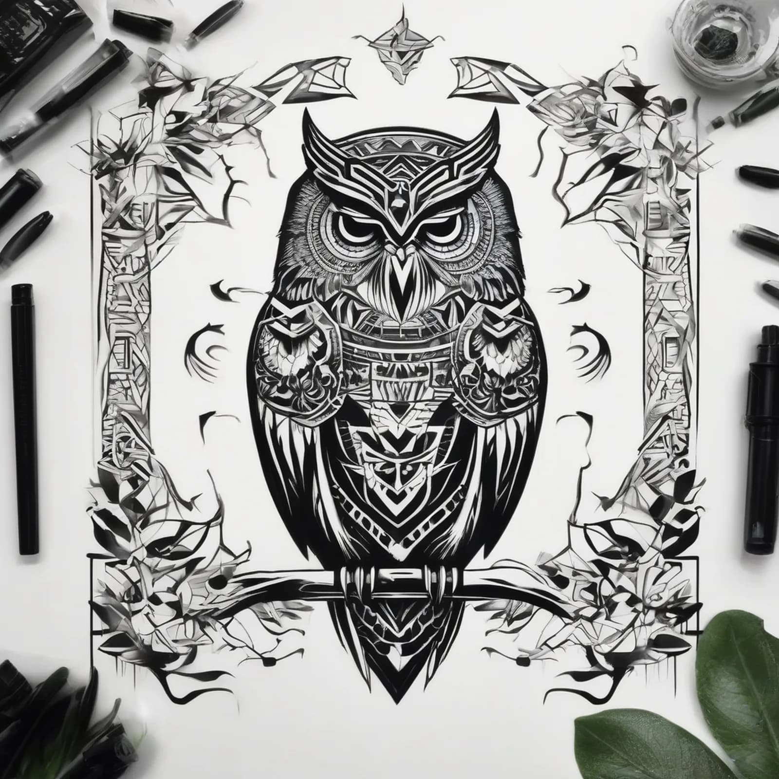 Egyptian Hieroglyph Owl tattoo design, alternative version 3