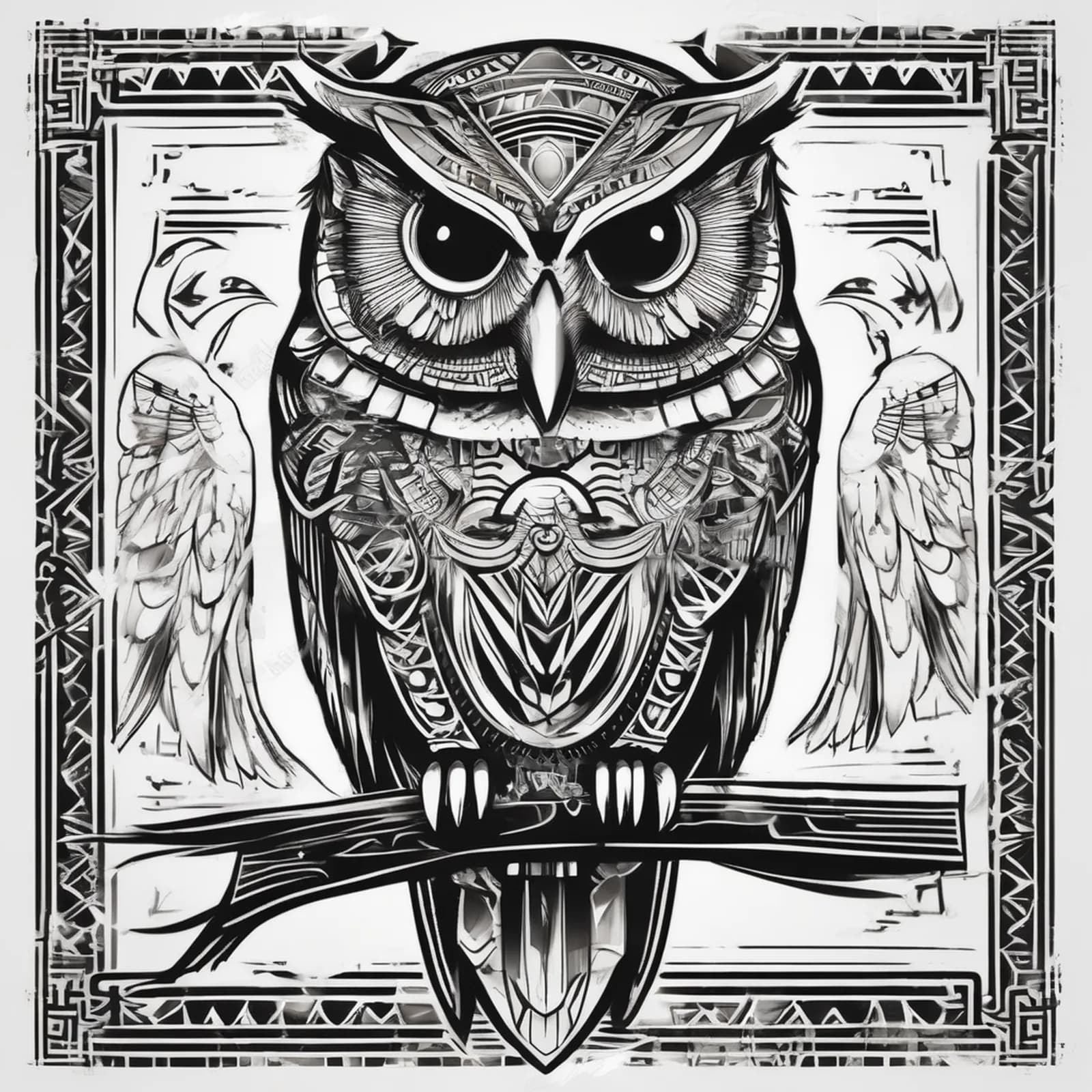 Egyptian Hieroglyph Owl tattoo design, alternative version 4