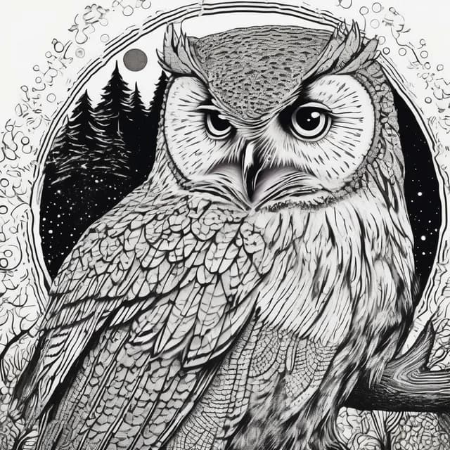 Engraved Woodcut Owl tattoo design
