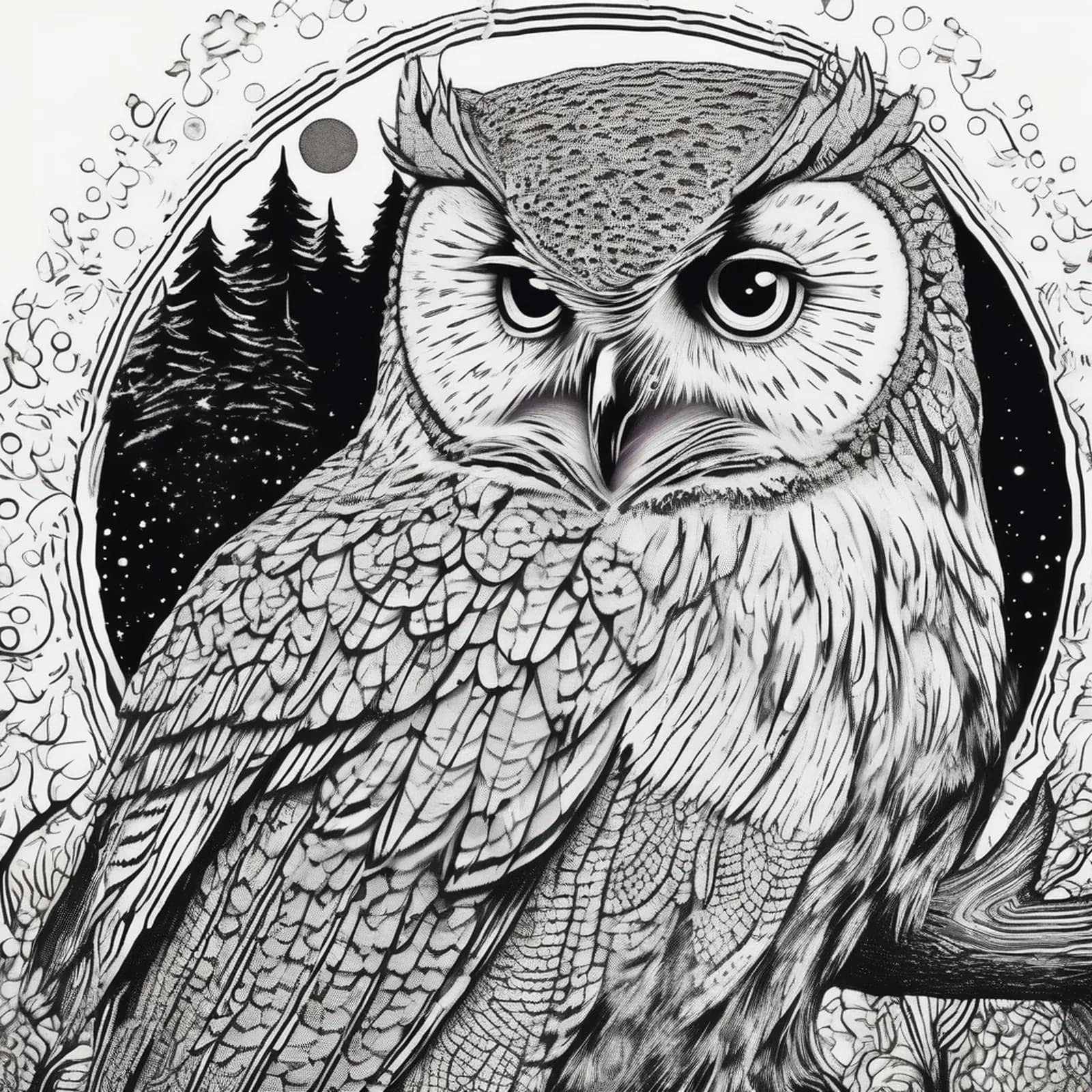Engraved Woodcut Owl tattoo design