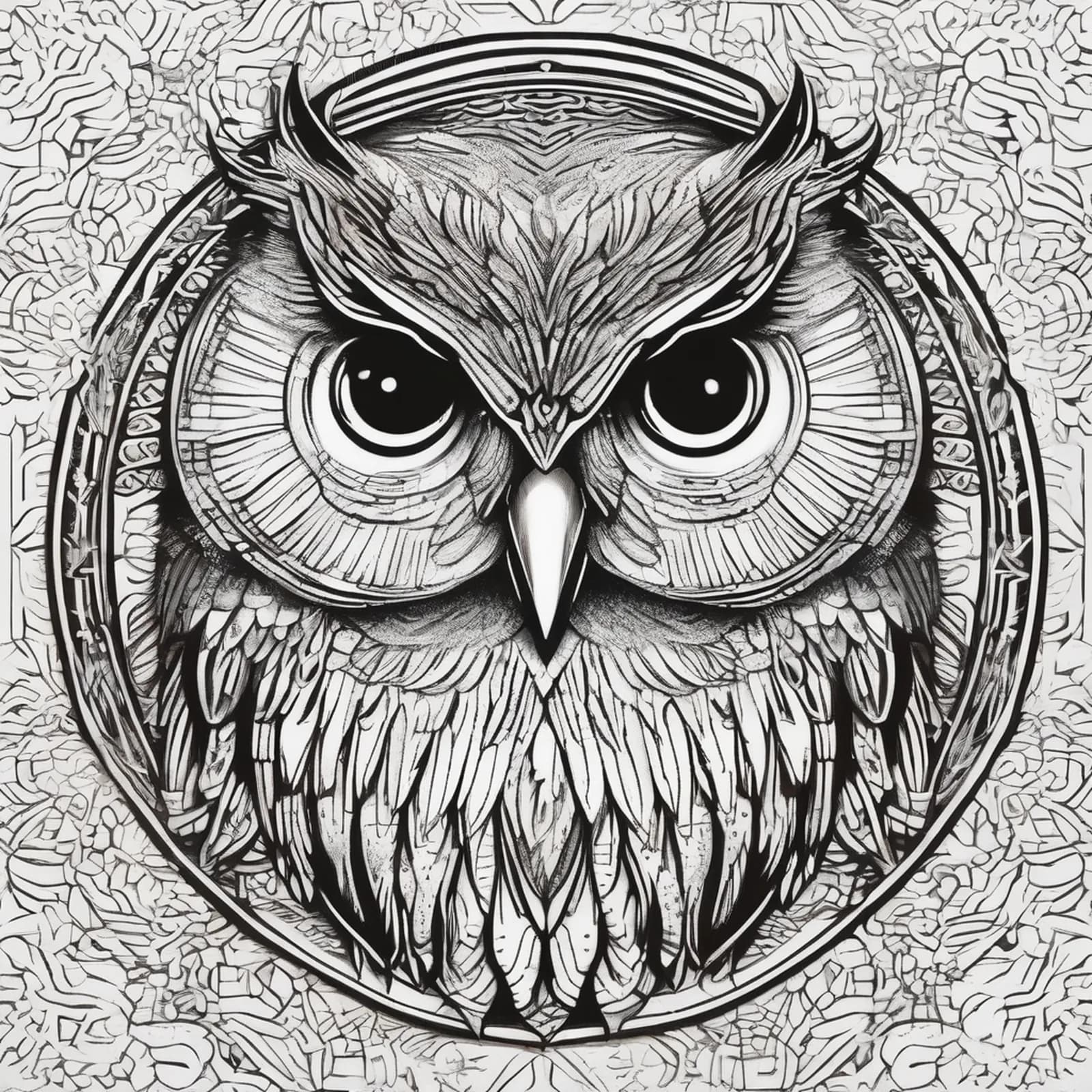 Engraved Woodcut Owl tattoo design, alternative version 2