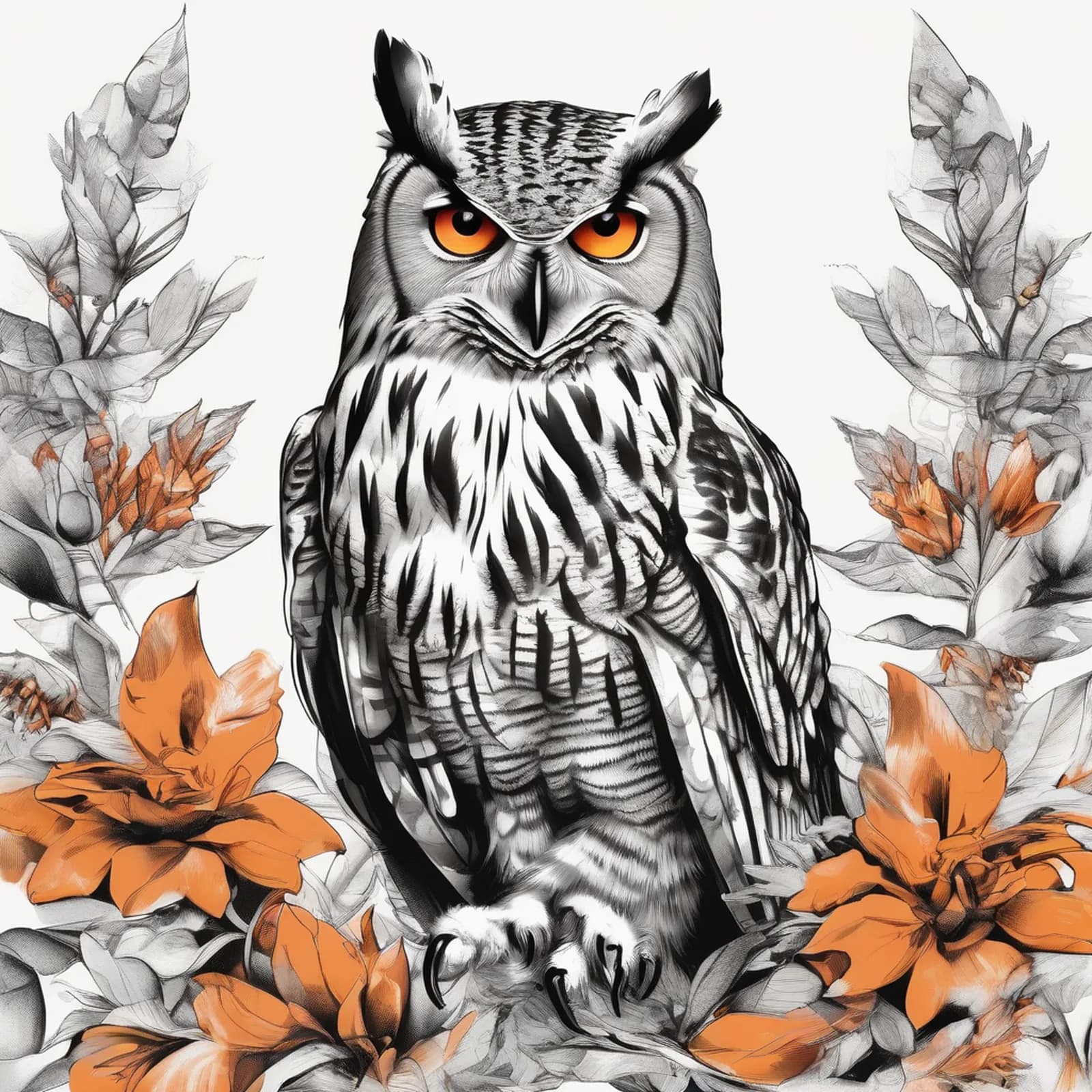 Eurasian Eagle Owl tattoo design, alternative version 3