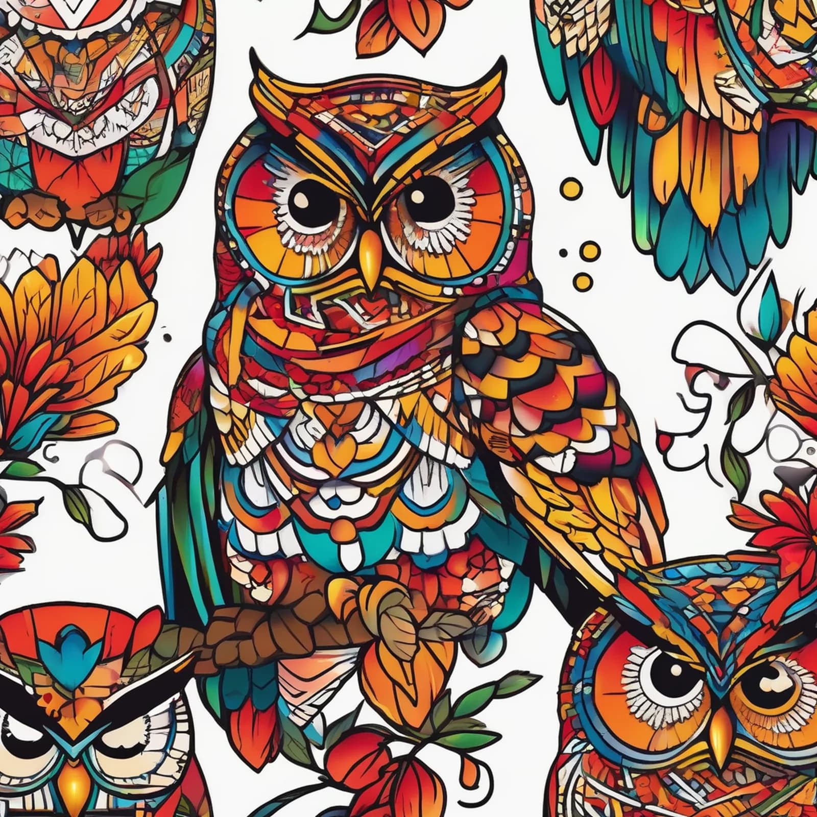 Guardian Owl Over Home tattoo design, alternative version 2
