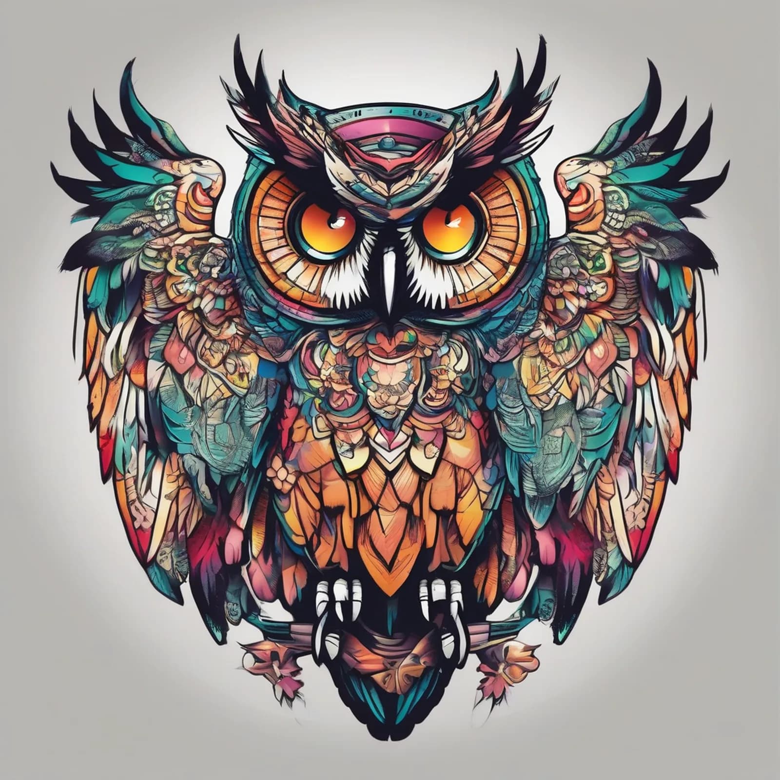 Guardian Owl Over Home tattoo design, alternative version 3