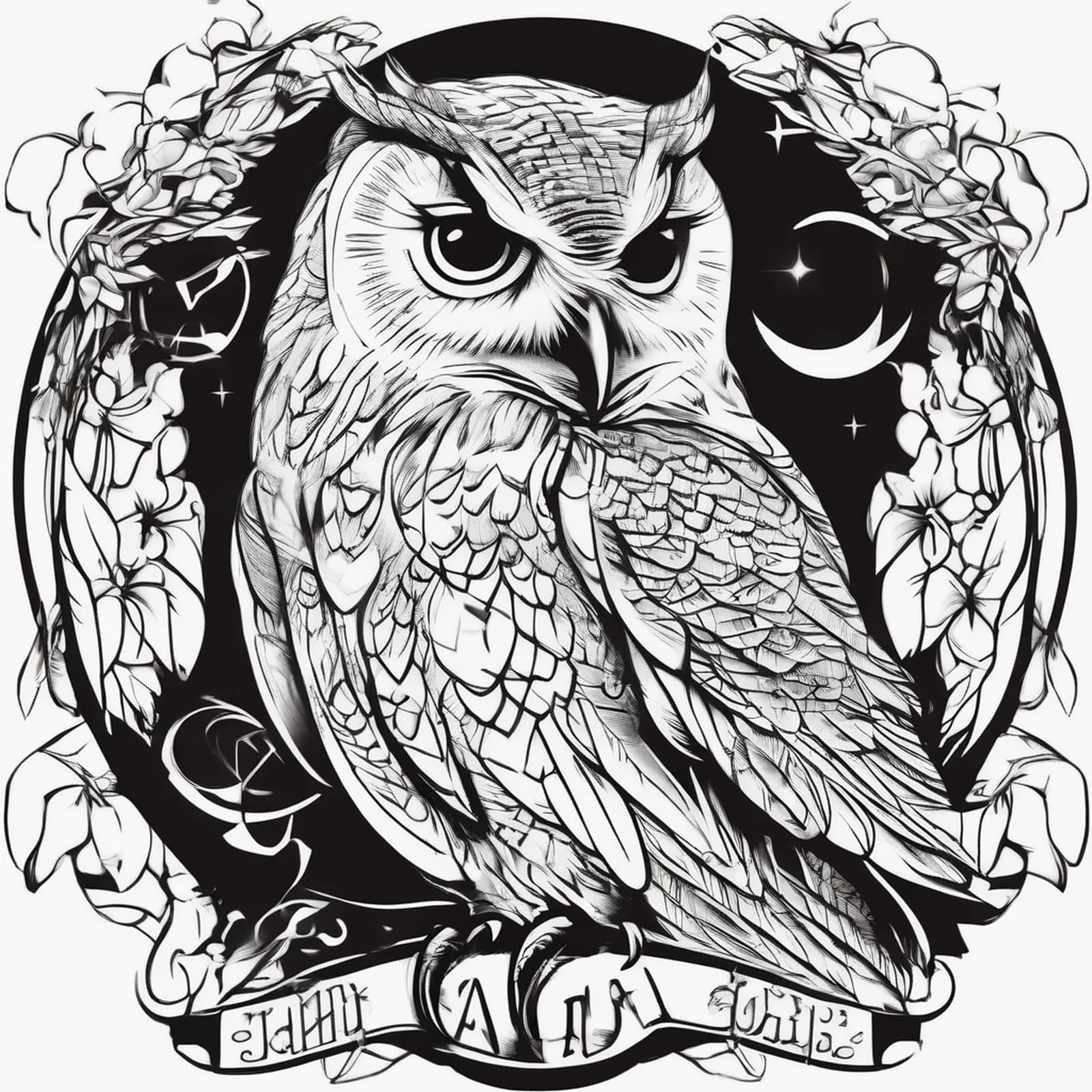 Guardian Owl Over Home tattoo design, alternative version 4